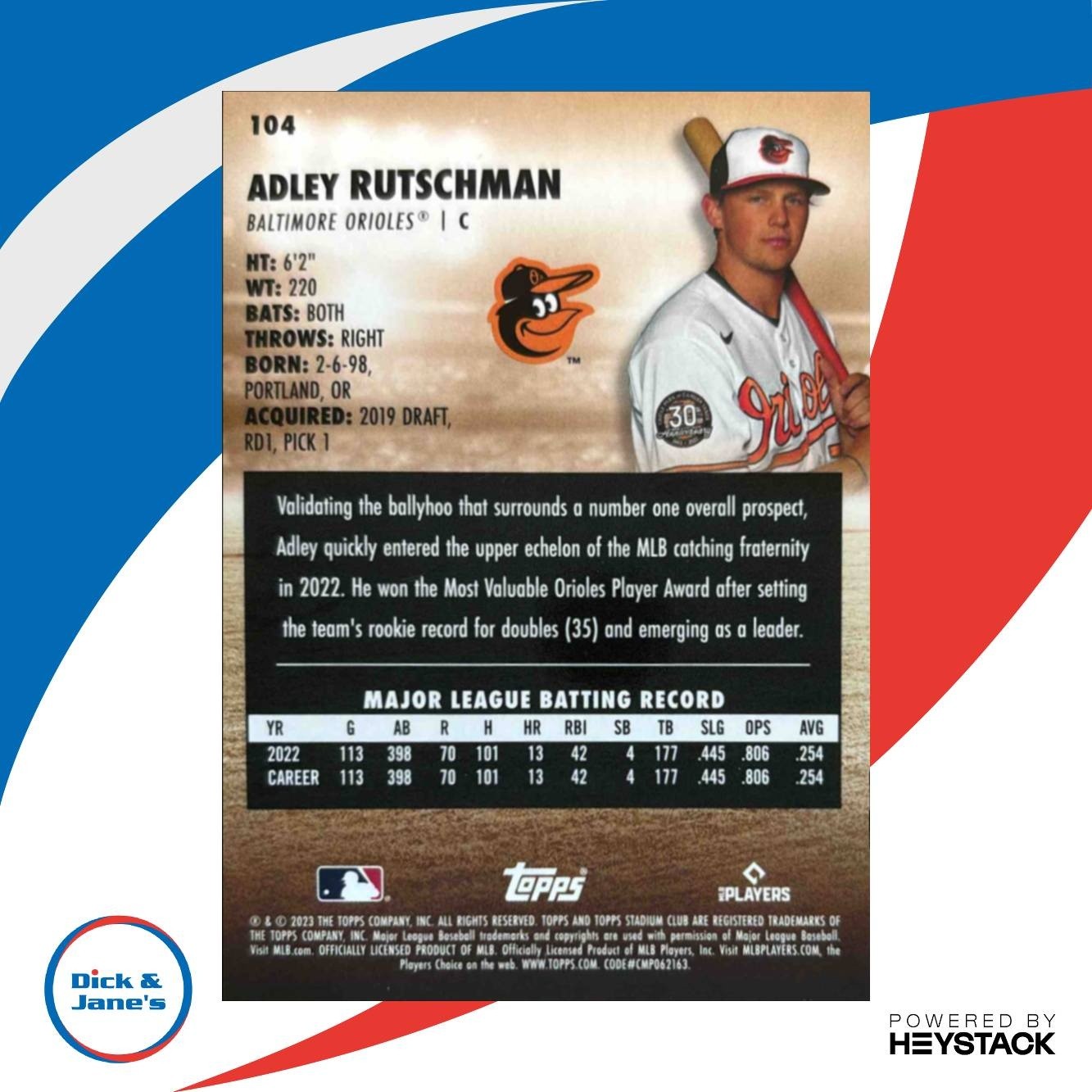2023 Topps Stadium Club Adley Rutschman #104 RC Baltimore Orioles