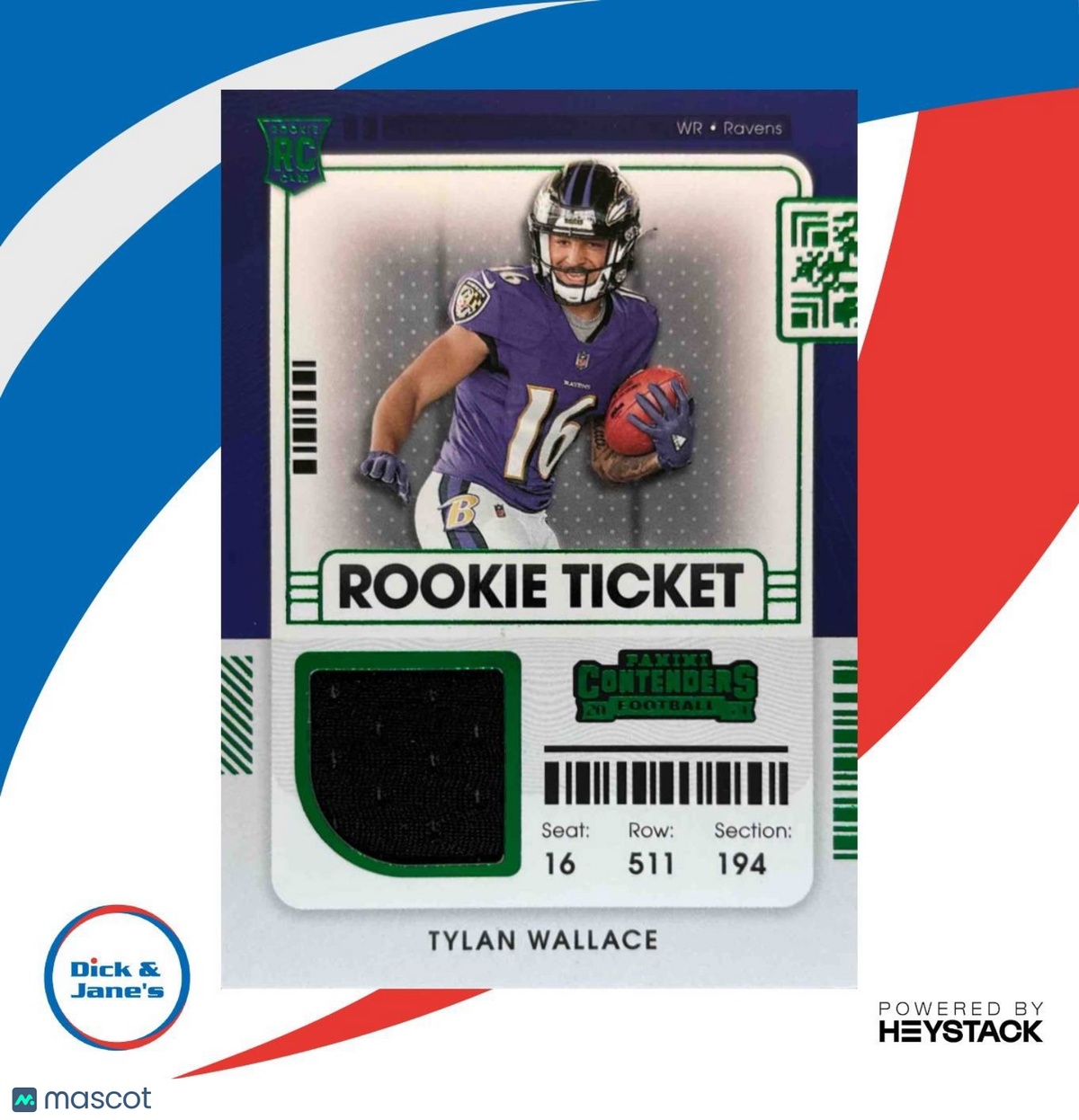 2021 Panini Contenders Tylan Wallace Rookie Ticket Swatches RC Baltimore Ravens