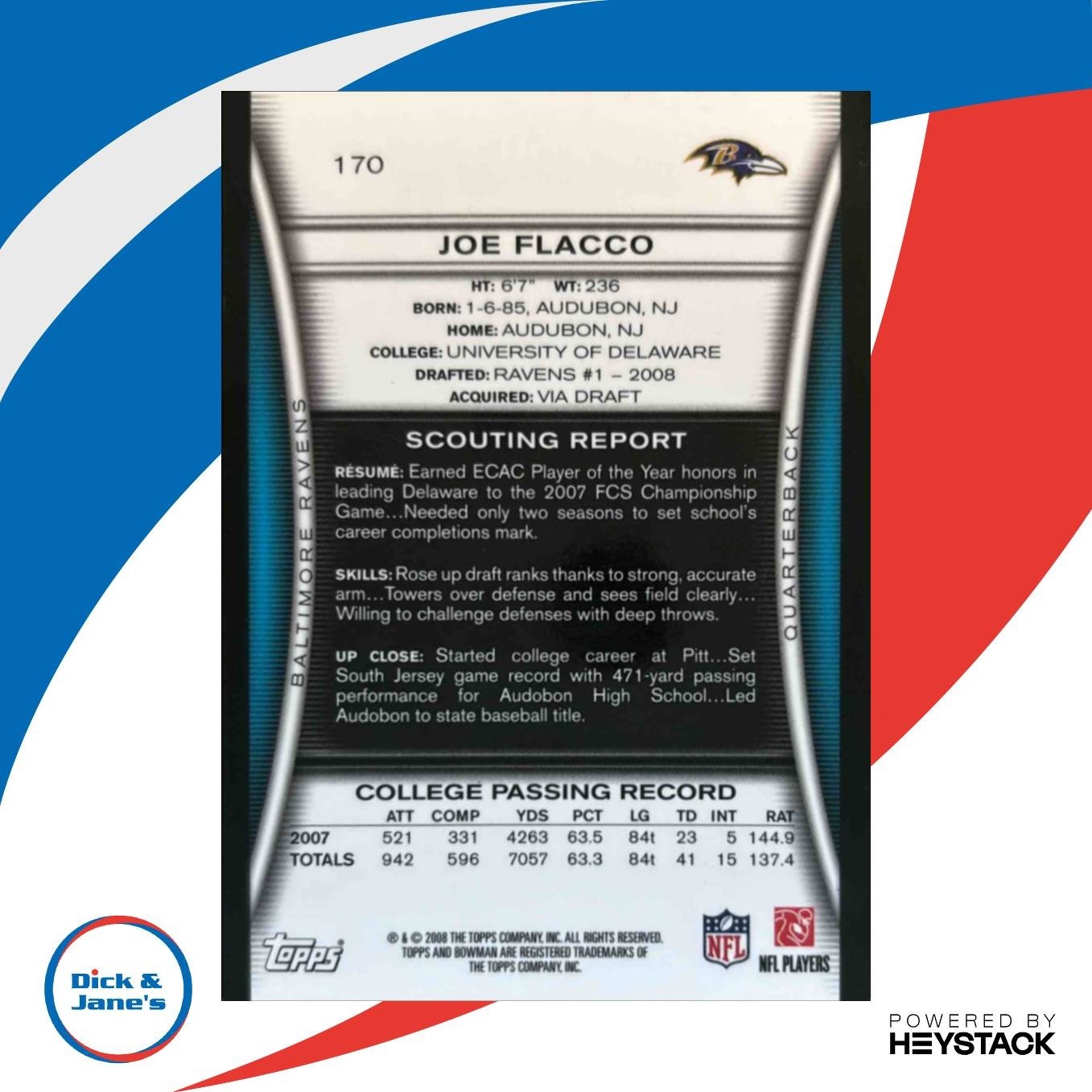 2008 Bowman Joe Flacco Gold #170 RC Baltimore Ravens