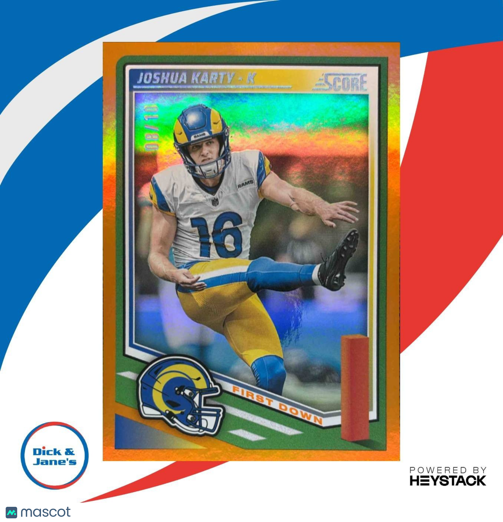 2025 Panini Score Joshua Karty First Down 8/10 #200 Los Angeles Rams