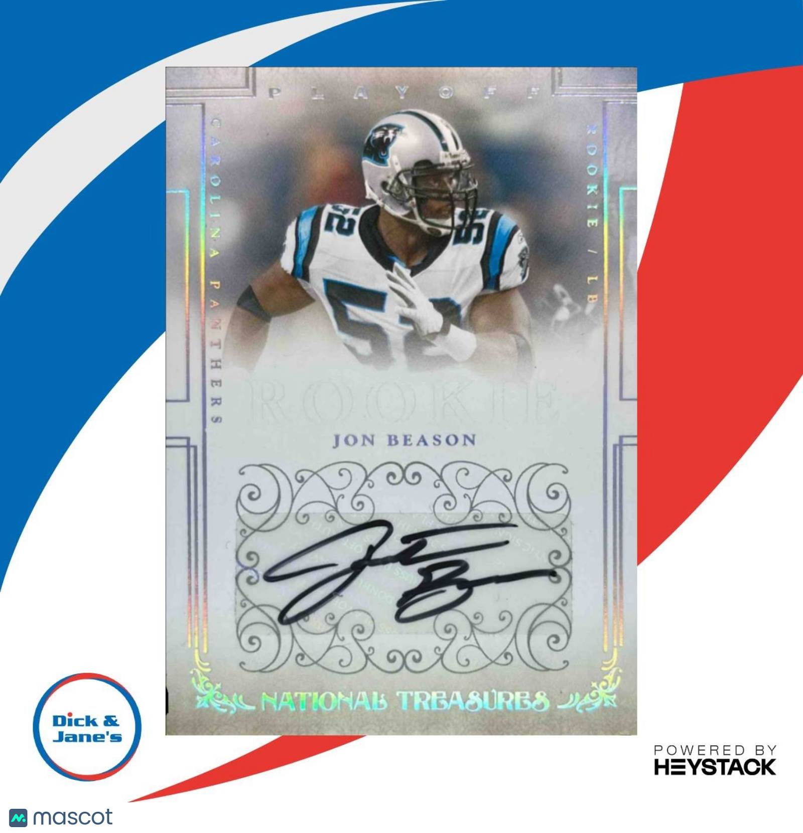 2007 Playoff National Treasures Jon Beason Signature /100 #147 Auto Panthers