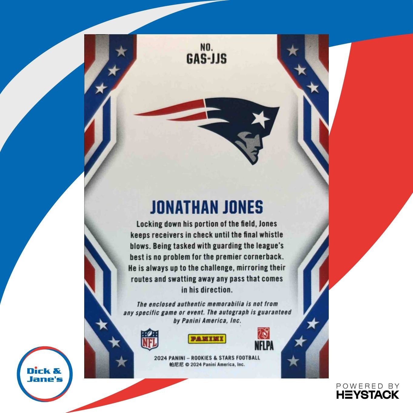 2024 Rookies & Stars Jonathan Jones Great American Signatures /99 Patriots