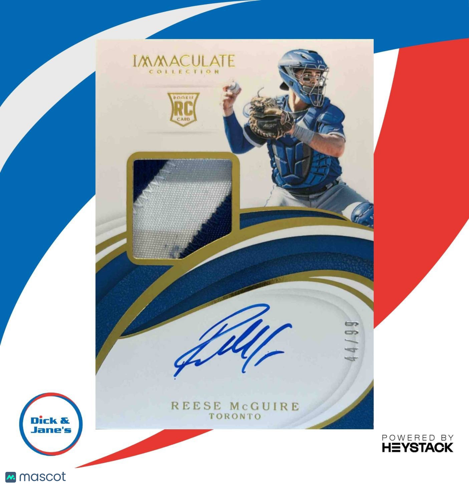 2019 Panini Immaculate Collection Reese McGuire 44/99 #43 MEM Auto RC Blue Jays