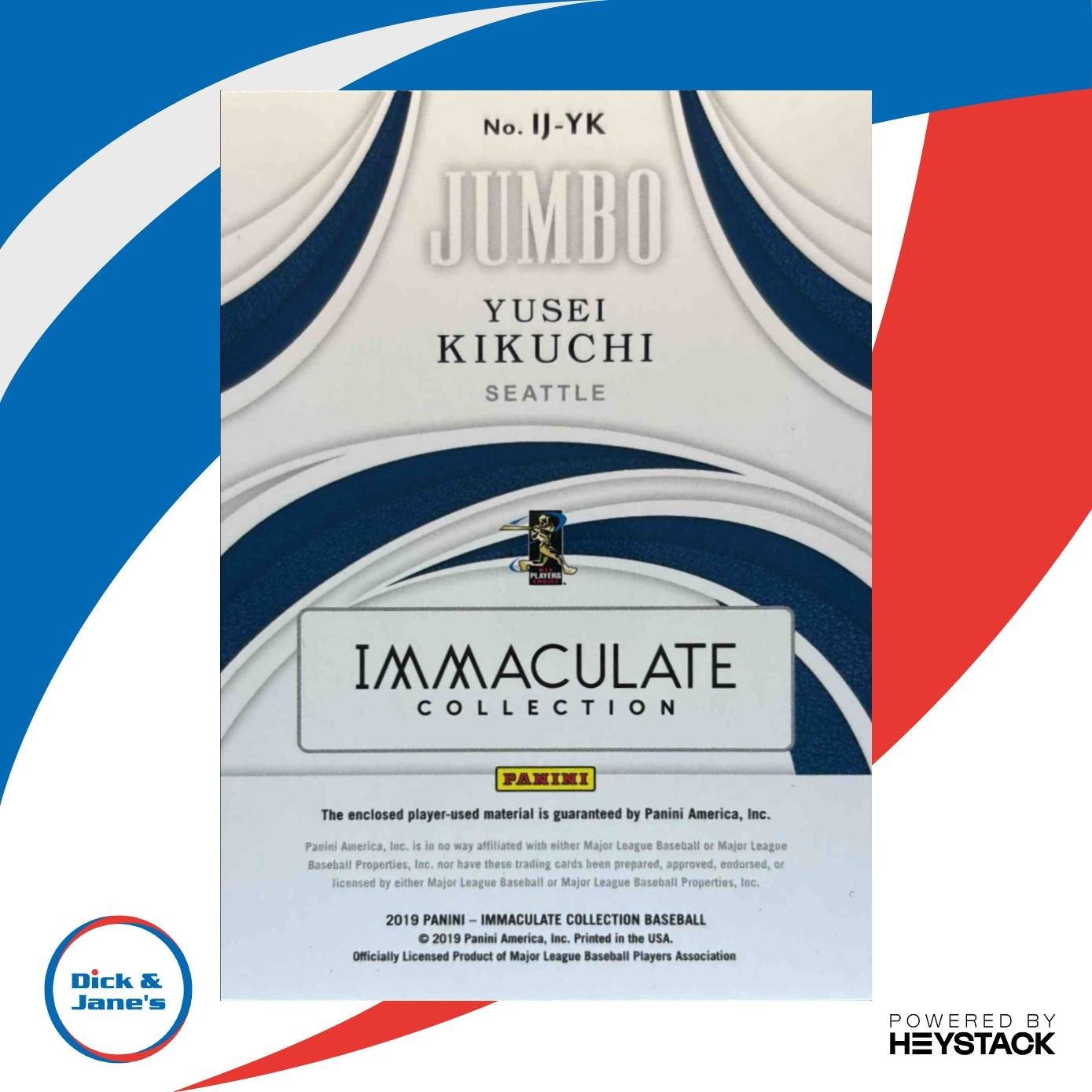 2019 Panini Immaculate Collection Yusei Kikuchi Jumbo Patch /10 Mariners