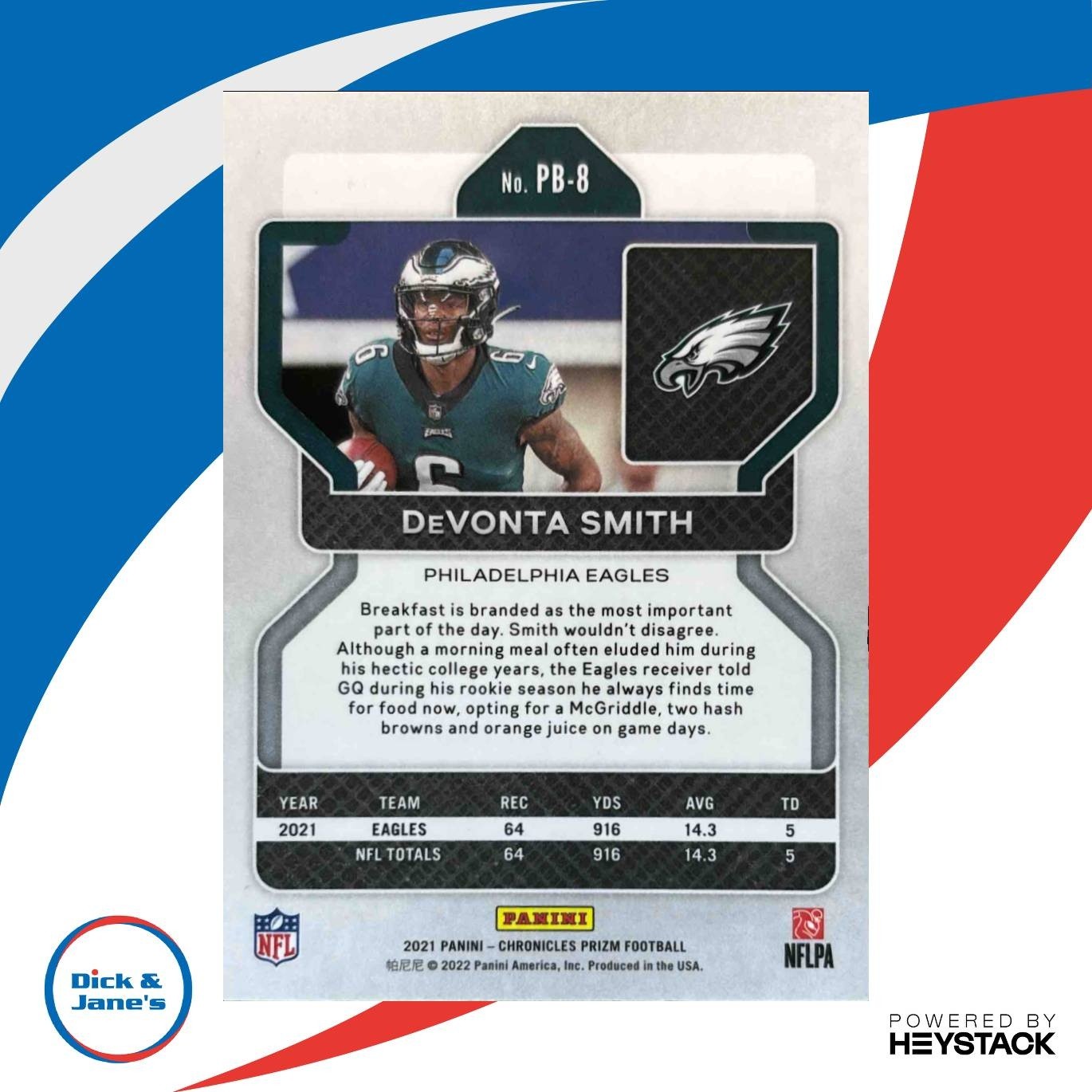2021 Panini Chronicles DeVonta Smith Prizm Black #PB-8 RC Philadelphia Eagles