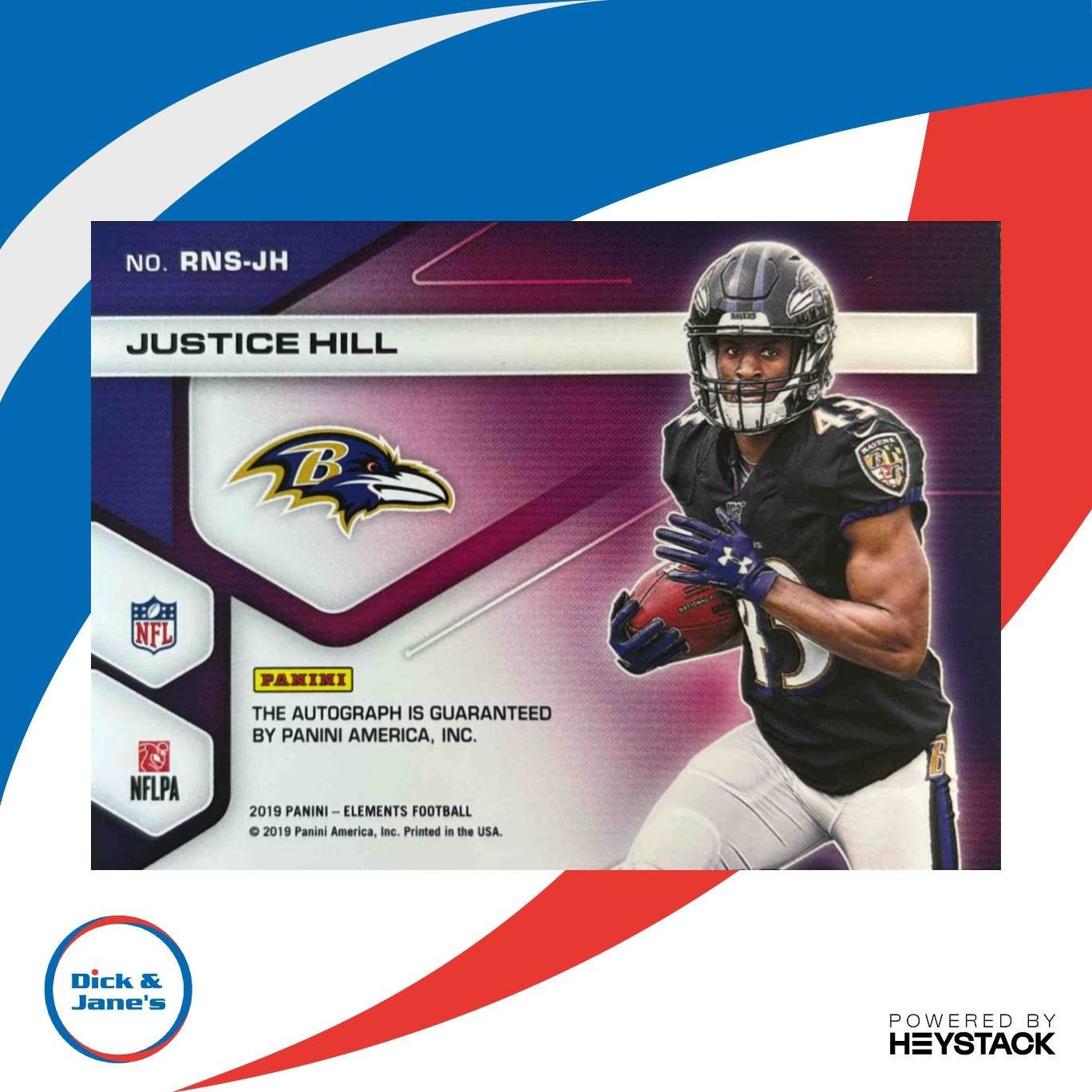 2019 Panini Elements Justice Hill Rookie Neon Signs Orange /150 Auto Ravens