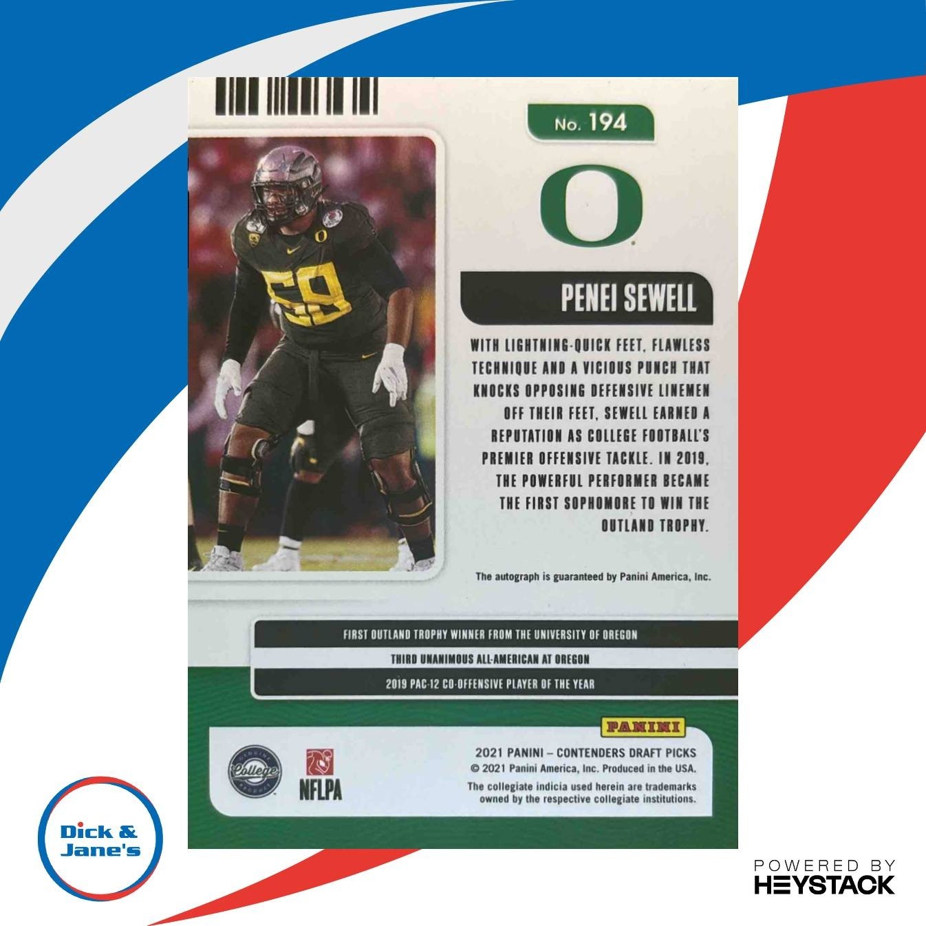2021 Contenders Draft Picks Penei Sewell Cracked Ice Ticket /23 RC Auto Ducks