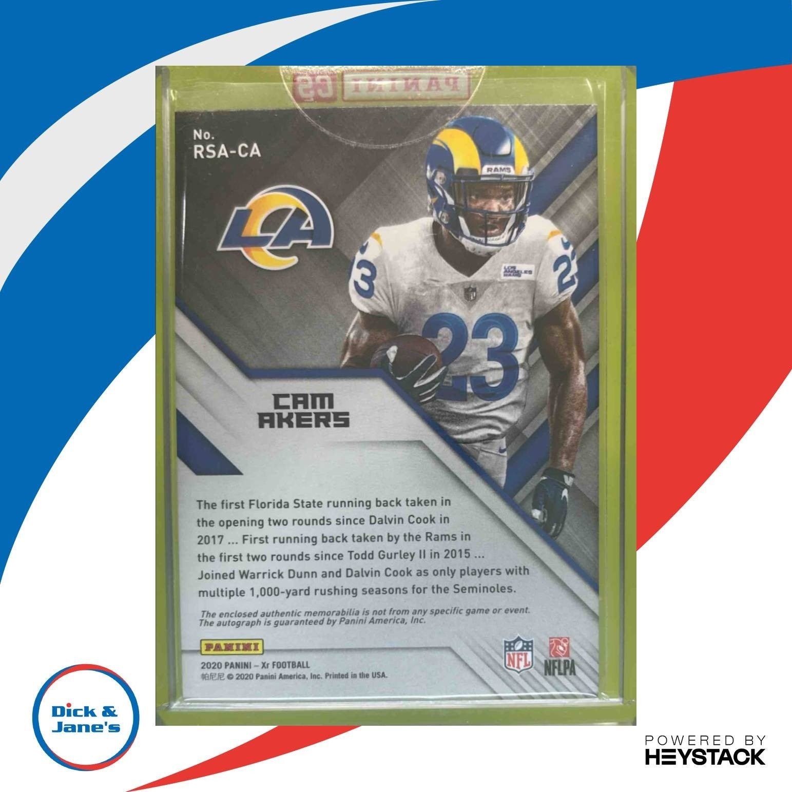 2020 Panini XR Cam Akers Rookie Swatch Auto /199 #RSA-CA RC Los Angeles Rams