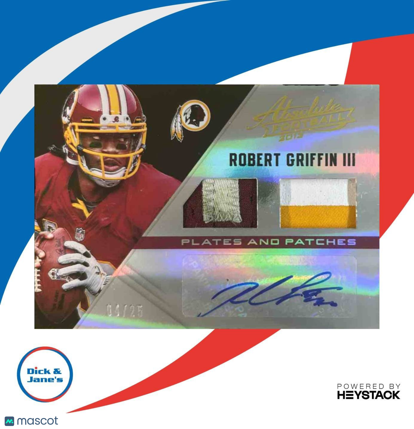 2013 Absolute Robert Griffin III Plates and Patches WORNNN /25 #18 Auto Redskins