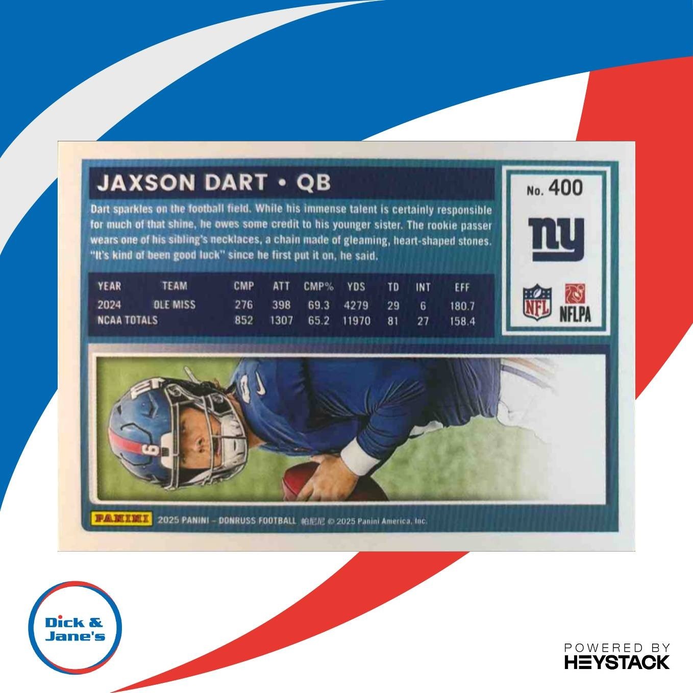 2025 Panini Donruss Jaxson Dart Rated Rookie #400 RC New York Giants