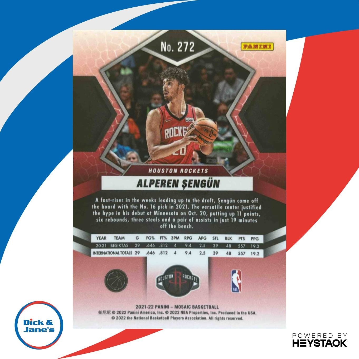 2021-22 Panini Mosaic Alperen Sengun #272 RC Houston Rockets