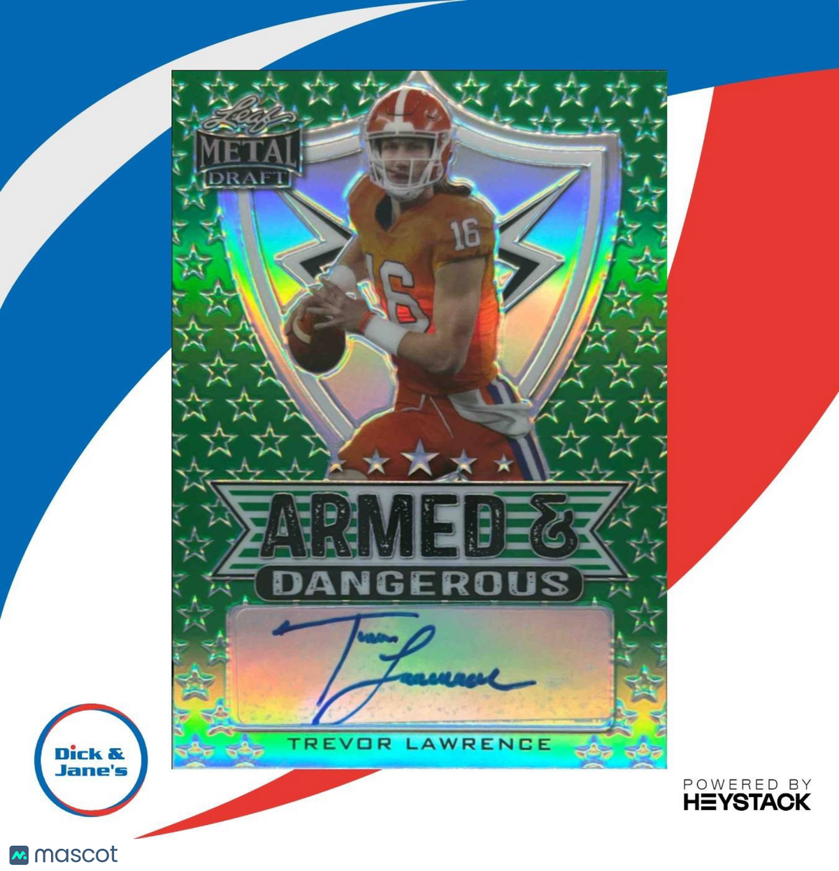 2021 Leaf Metal Draft Trevor Lawrence Armed & Dangerous Auto Green /10 RC Tigers