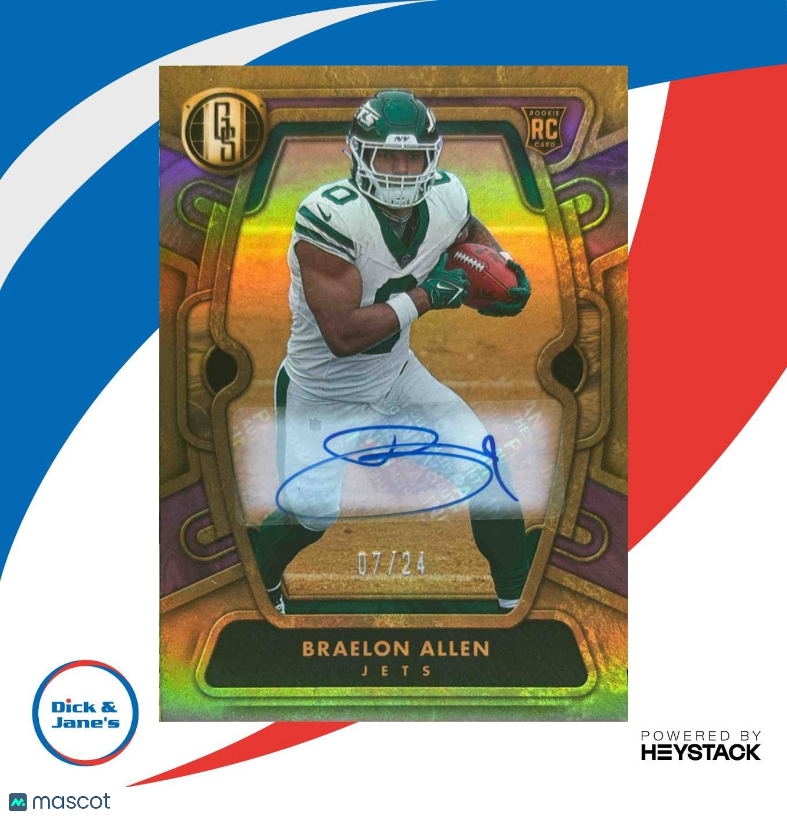 2024 Panini Gold Standard Braelon Allen Auto Rose 7/24 #166 RC New York Jets