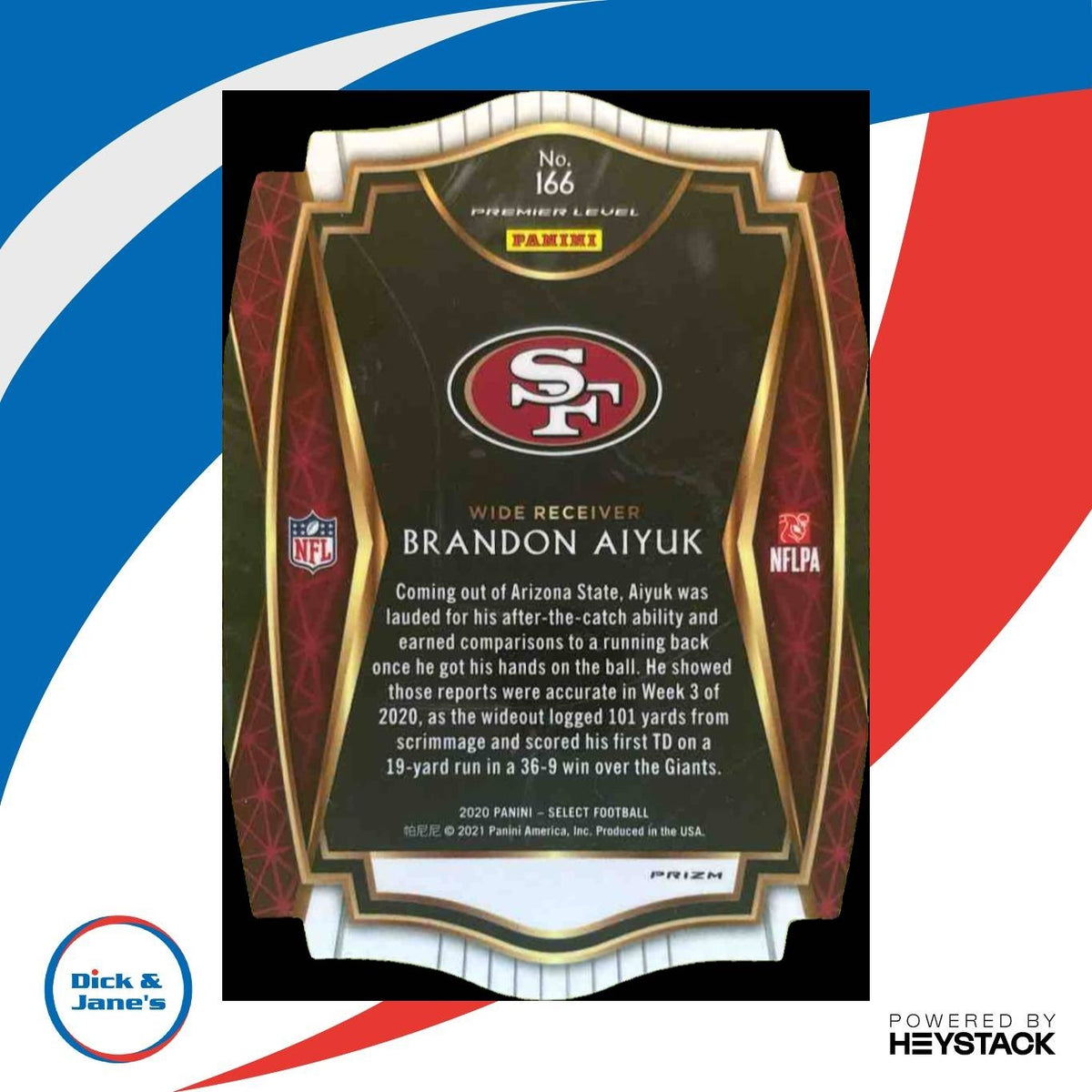 2020 Panini Select Brandon Aiyuk Purple Prizm Die Cut #166 RC Premier 49ers