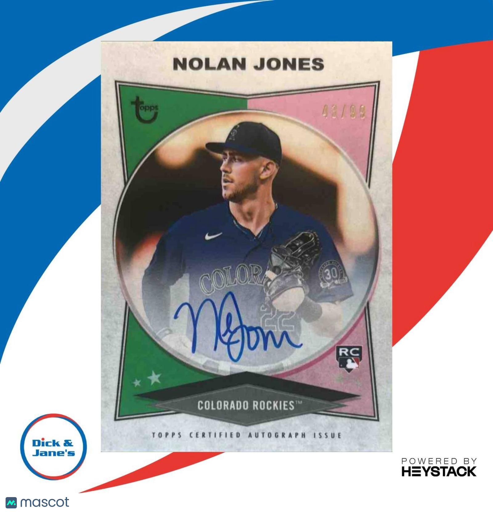 2023 Topps Brooklyn Collection Nolan Jones Auto 43/99 #AC-NJ RC Colorado Rockies