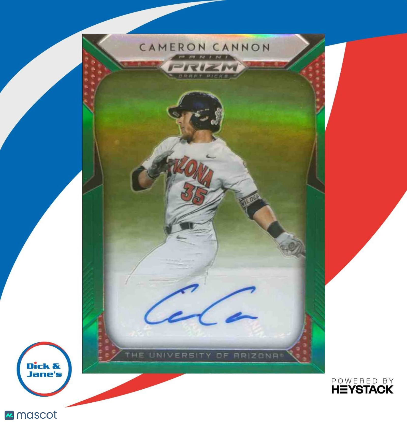 2019 Panini Prizm Draft Picks Cameron Cannon Auto Green #67 Arizona Wildcats