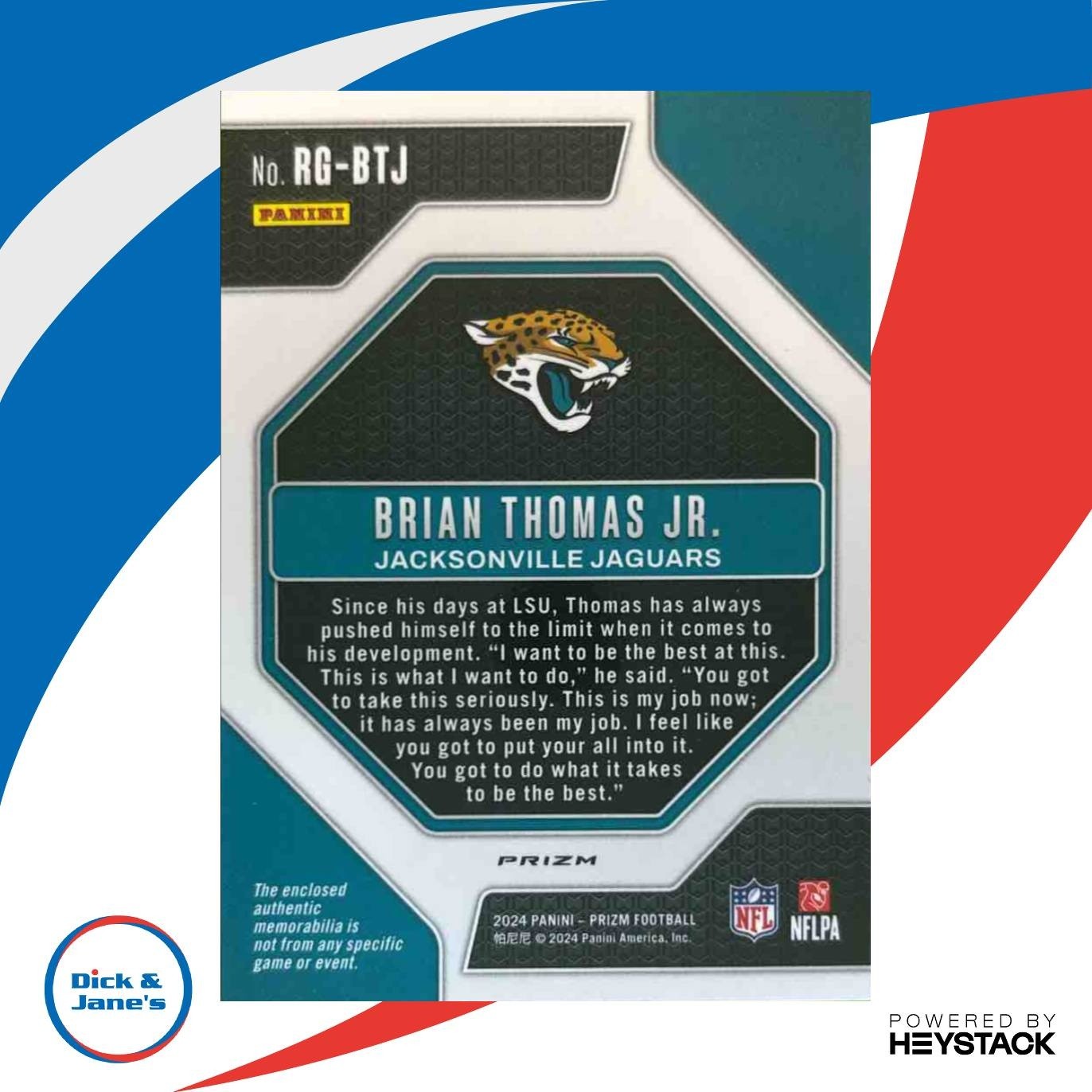 2024 Panini Prizm Brian Thomas Jr. Rookie Gear Neon Green Pulsar MEM RC Jaguars