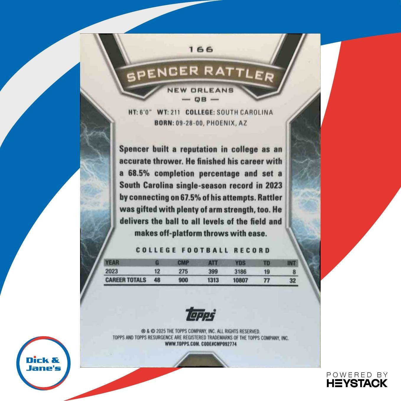 2024 Topps Resurgence Spencer Rattler Surge 303/399 #166 RC New Orleans Saints