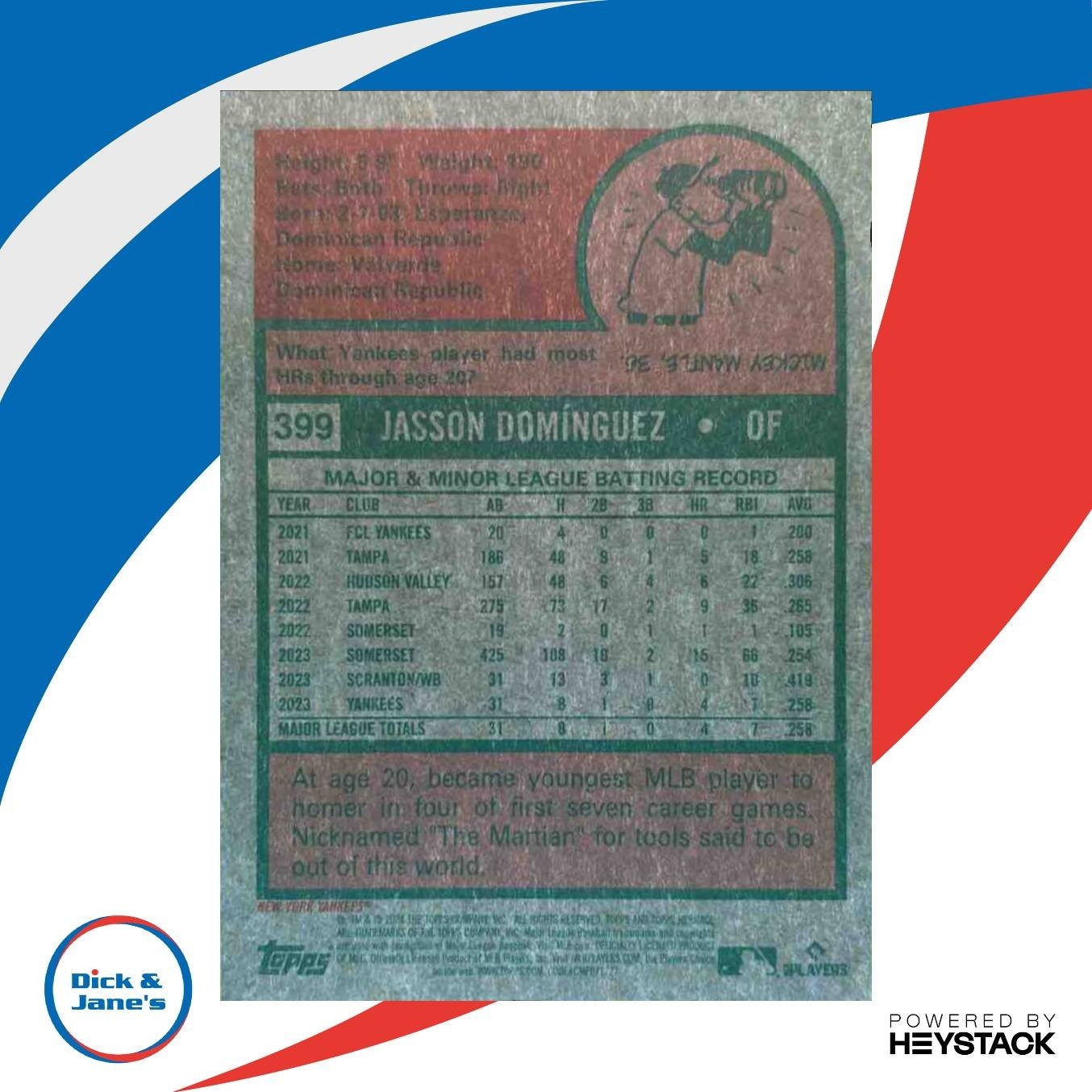 2024 Topps Heritage Jasson Dominguez Chrome Purple Refractor #399 RC Yankees