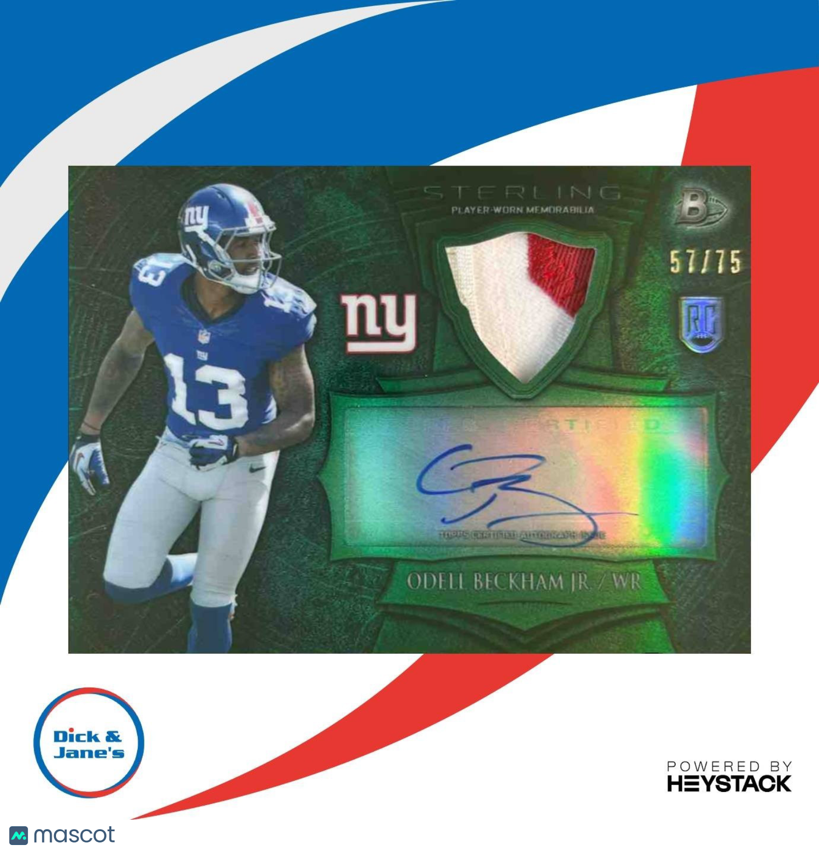 2014 Bowman Sterling Odell Beckham Jr. Rookie Auto Relics Green /75 RC Giants