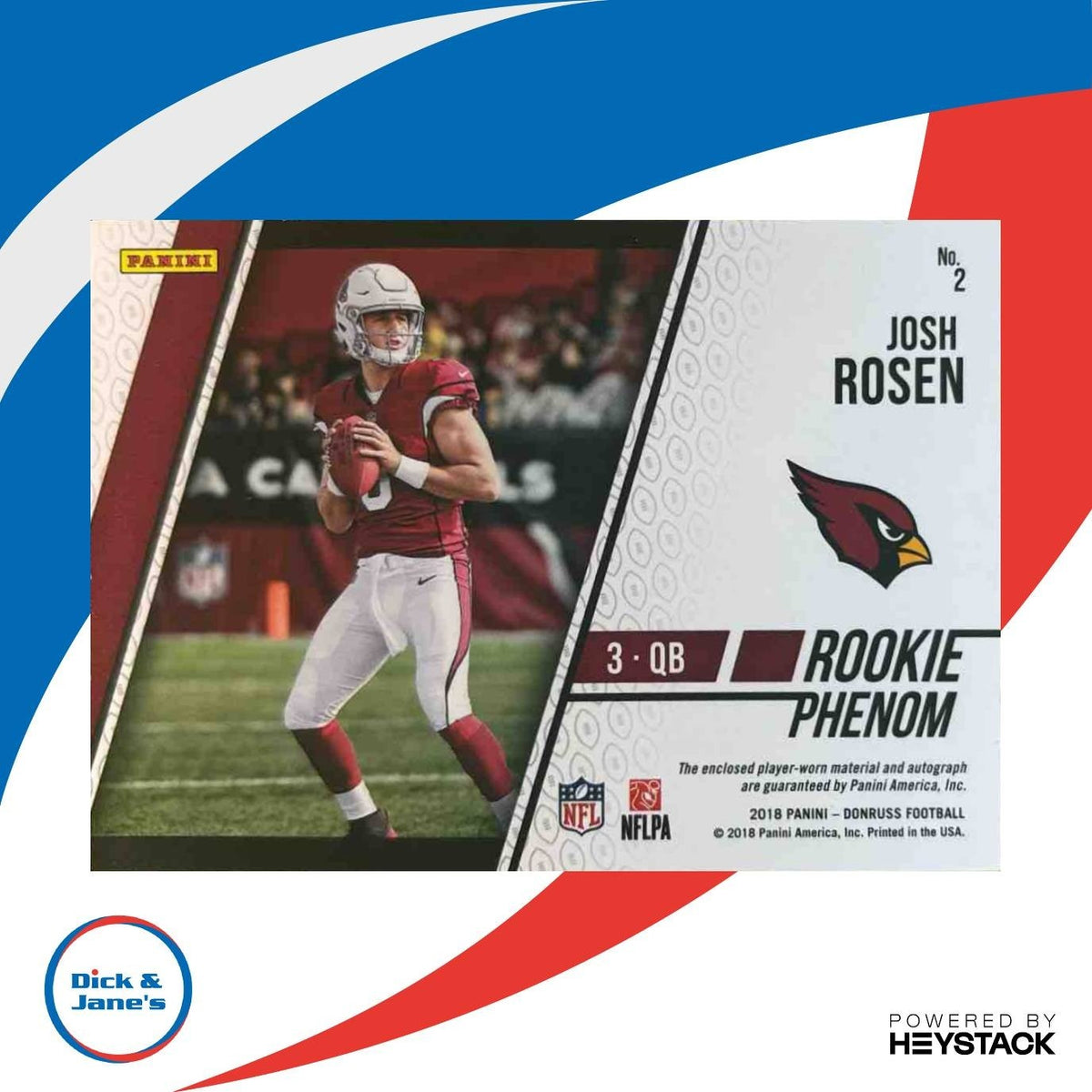 2018 Donruss Josh Rosen Rookie Phenom Jersey Auto Prime /25 #2 RC Cardinals