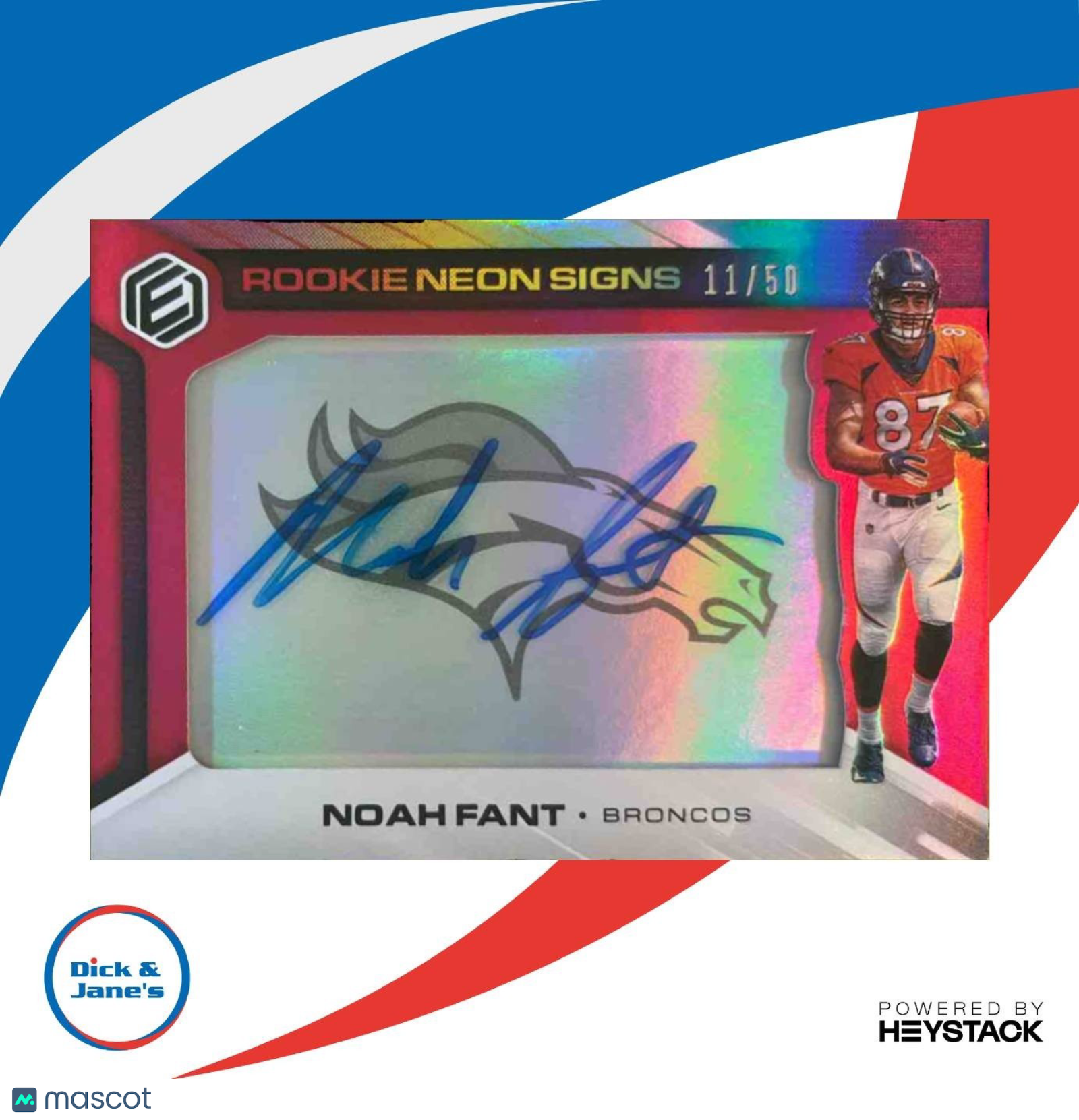 2019 Panini Elements Noah Fant Rookie Neon Signs Red /50 RC Auto Denver Broncos