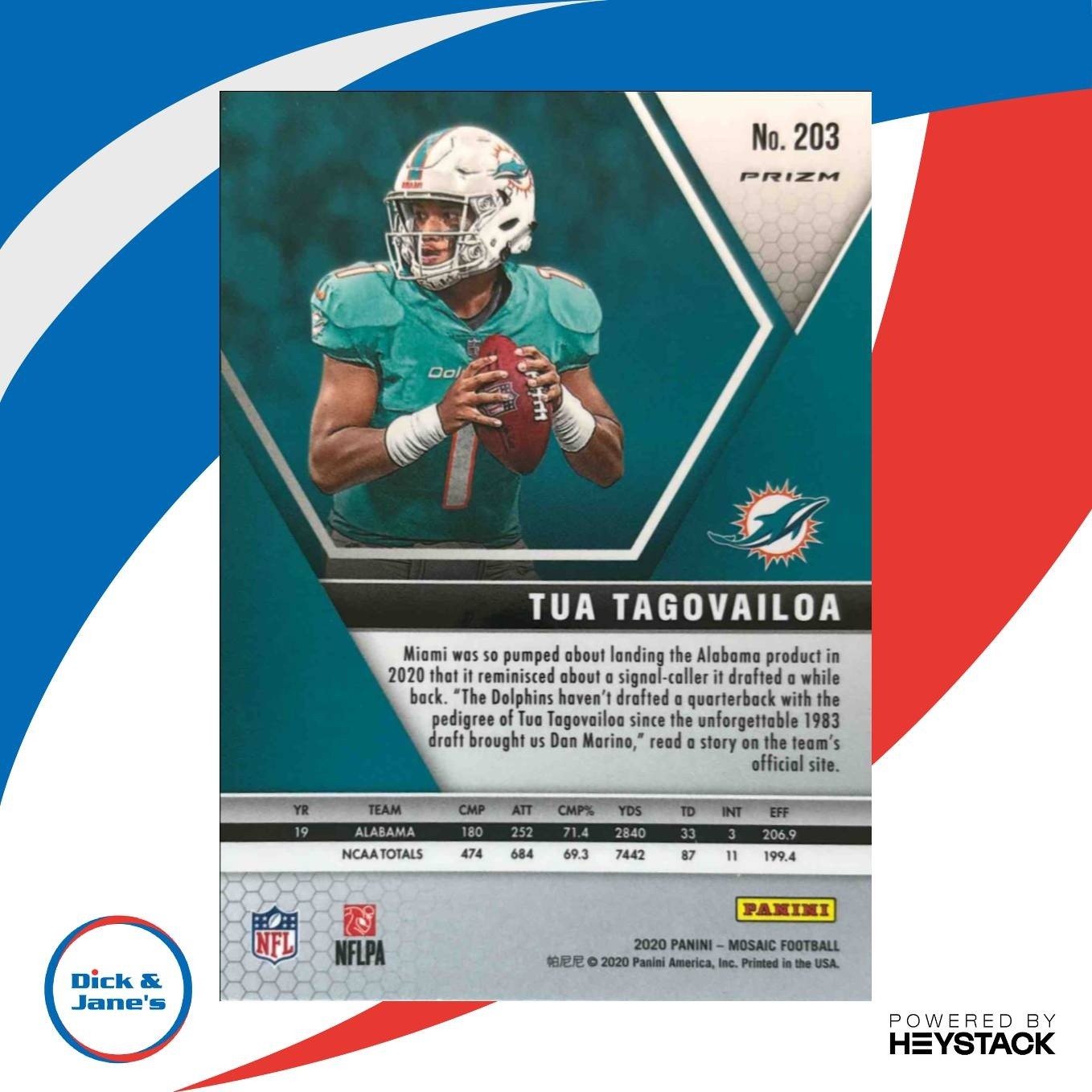 2020 Panini Mosaic Tua Tagovailoa Prizm Red #203 RC Miami Dolphins