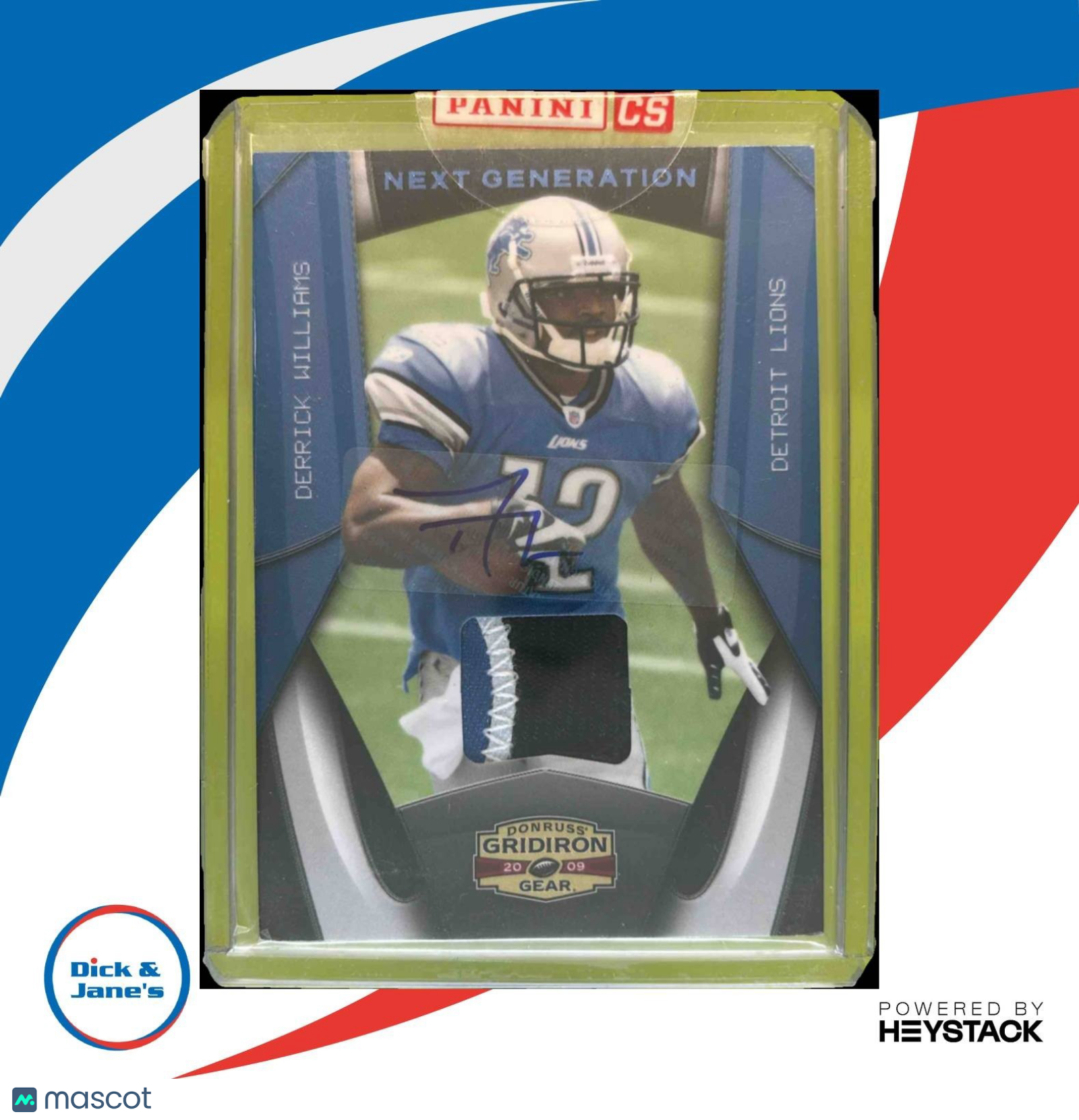 2009 Donruss Gridiron Gear Derrick Williams Next Generation Patch Auto /10 Lions