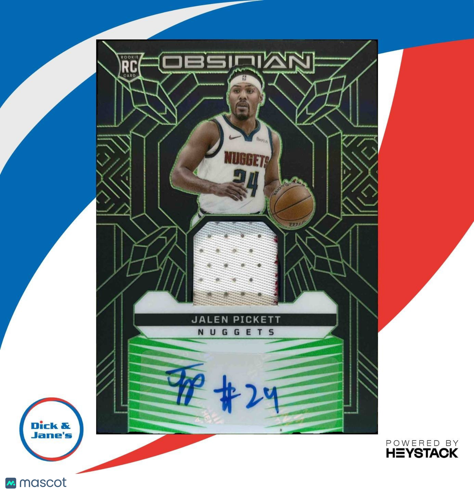 2023-24 Obsidian Jalen Pickett Rookie Jersey Auto Green /25 RC Denver Nuggets