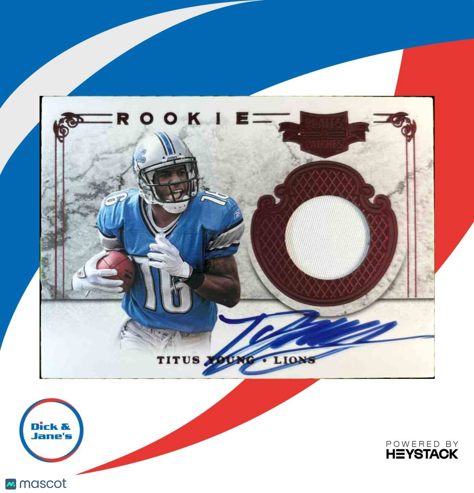 2011 Panini Plates & Patches Titus Young /499 #215 RC Auto Detroit Lions