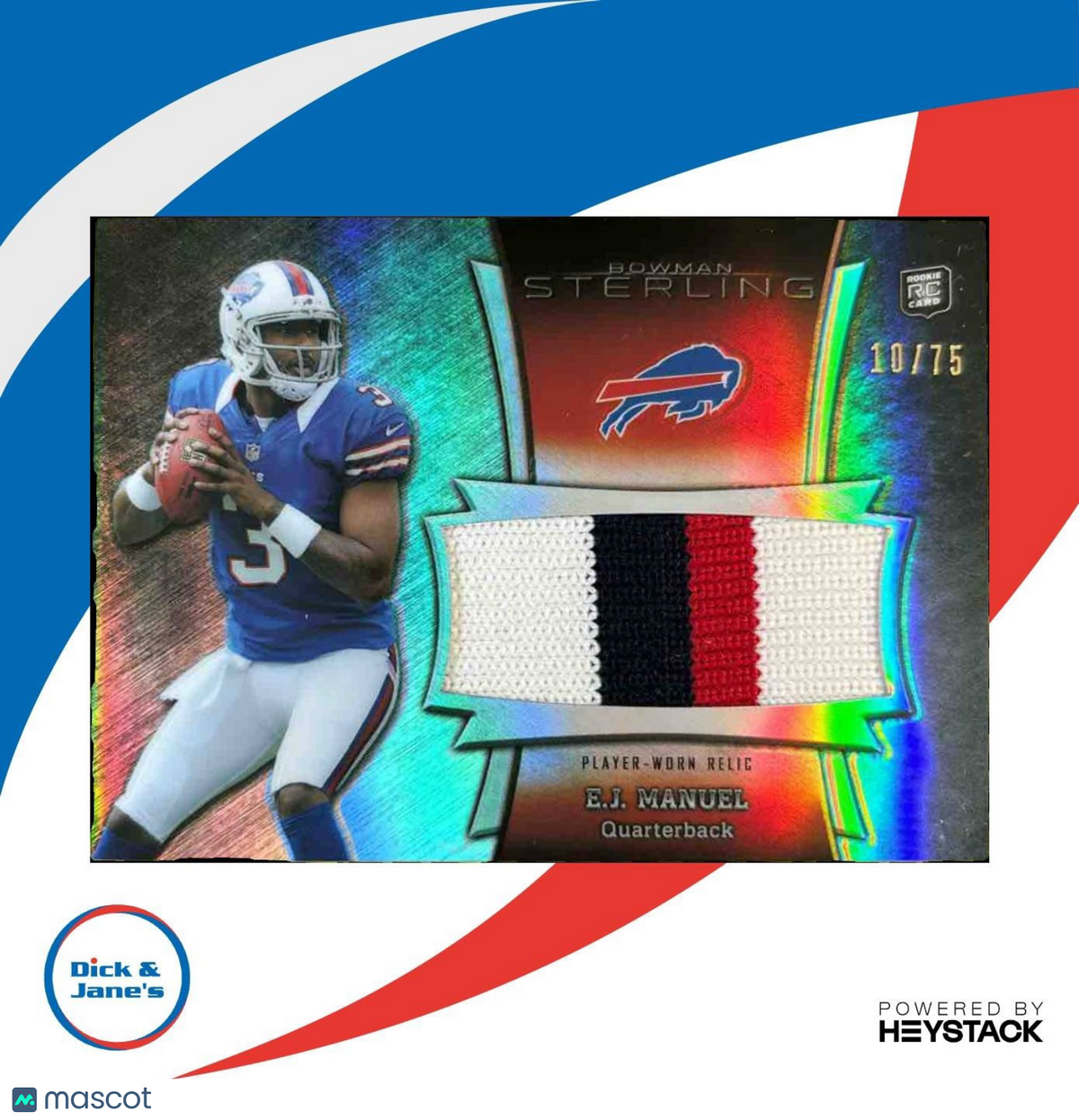 2013 Bowman Sterling EJ Manuel Jumbo Rookie Relics Black /75 RC Buffalo Bills