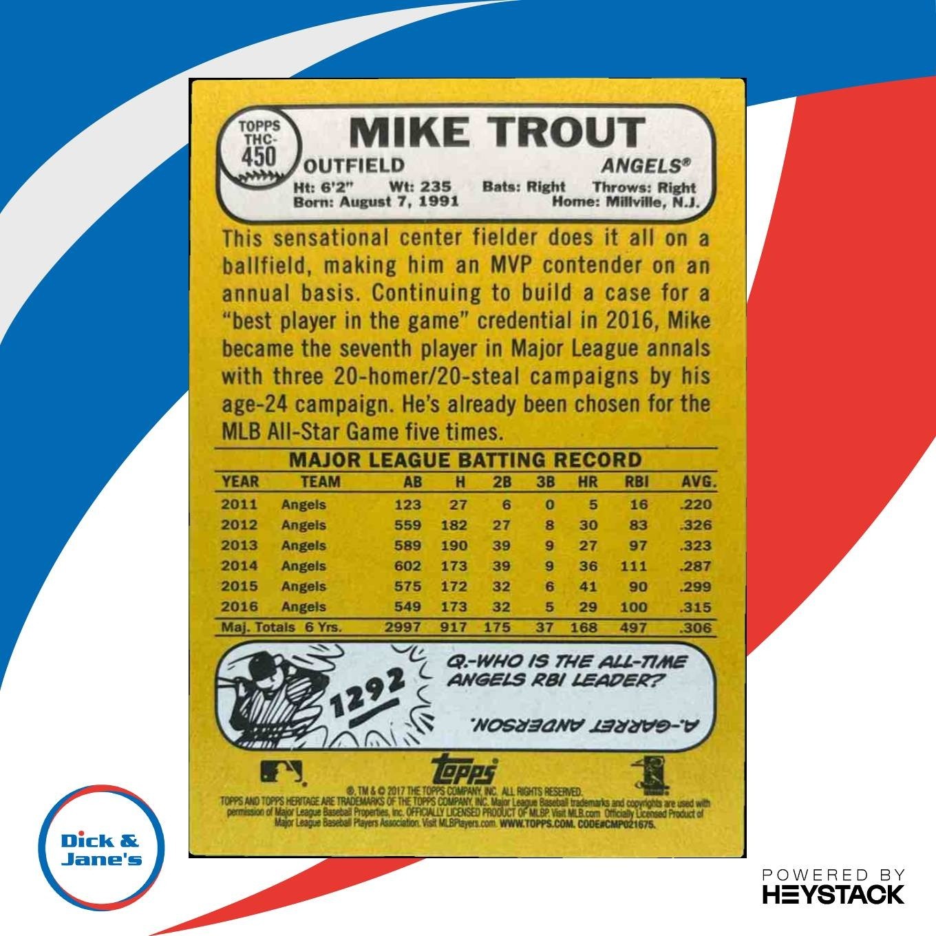2017 Topps Heritage Mike Trout Chrome Purple Refractor THC-450 Angels