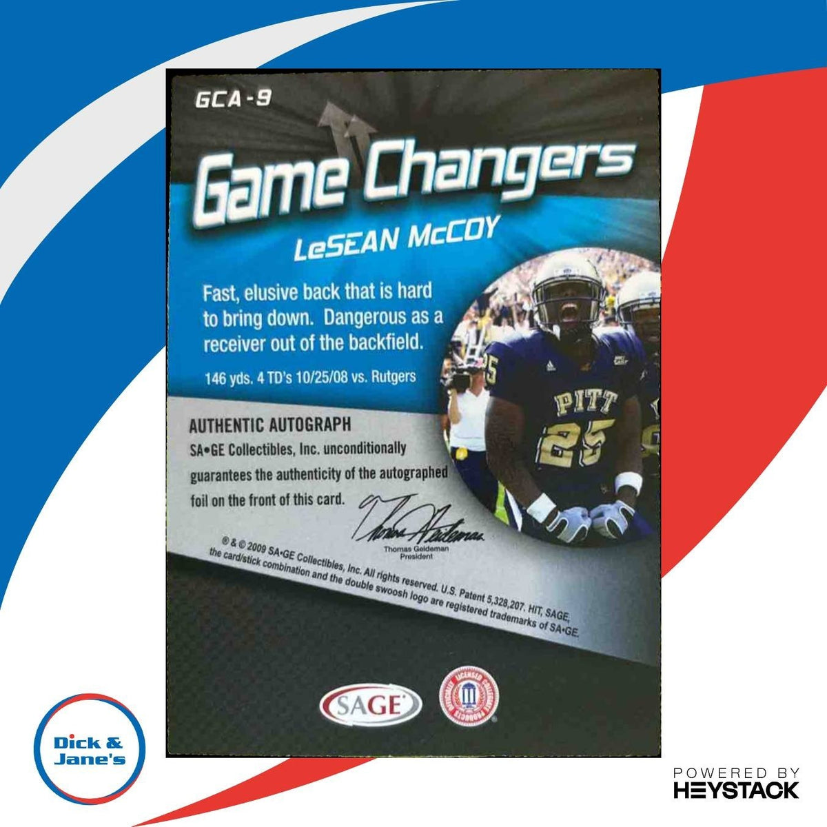 2009 SAGE HIT LeSean McCoy Game Changers Auto /100 #GCA-9 RC