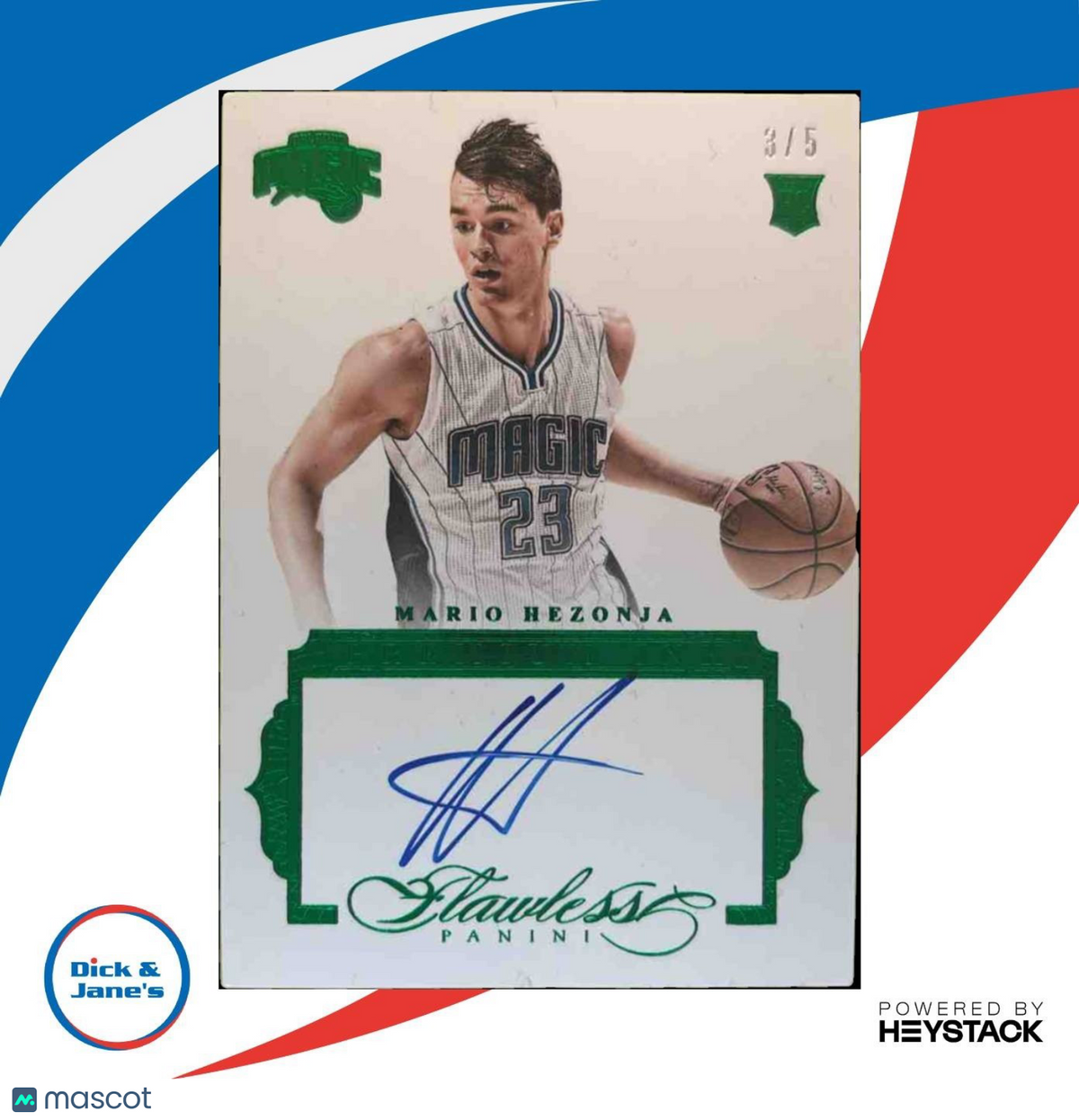 2015-16 Panini Flawless Mario Hezonja Premium Ink Emerald 3/5 RC Auto Magic