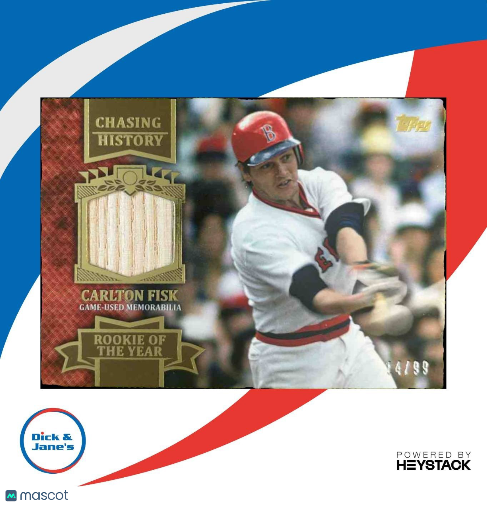 2013 Topps Carlton Fisk Chasing History Relics Gold 14/99 MEM Boston Red Sox