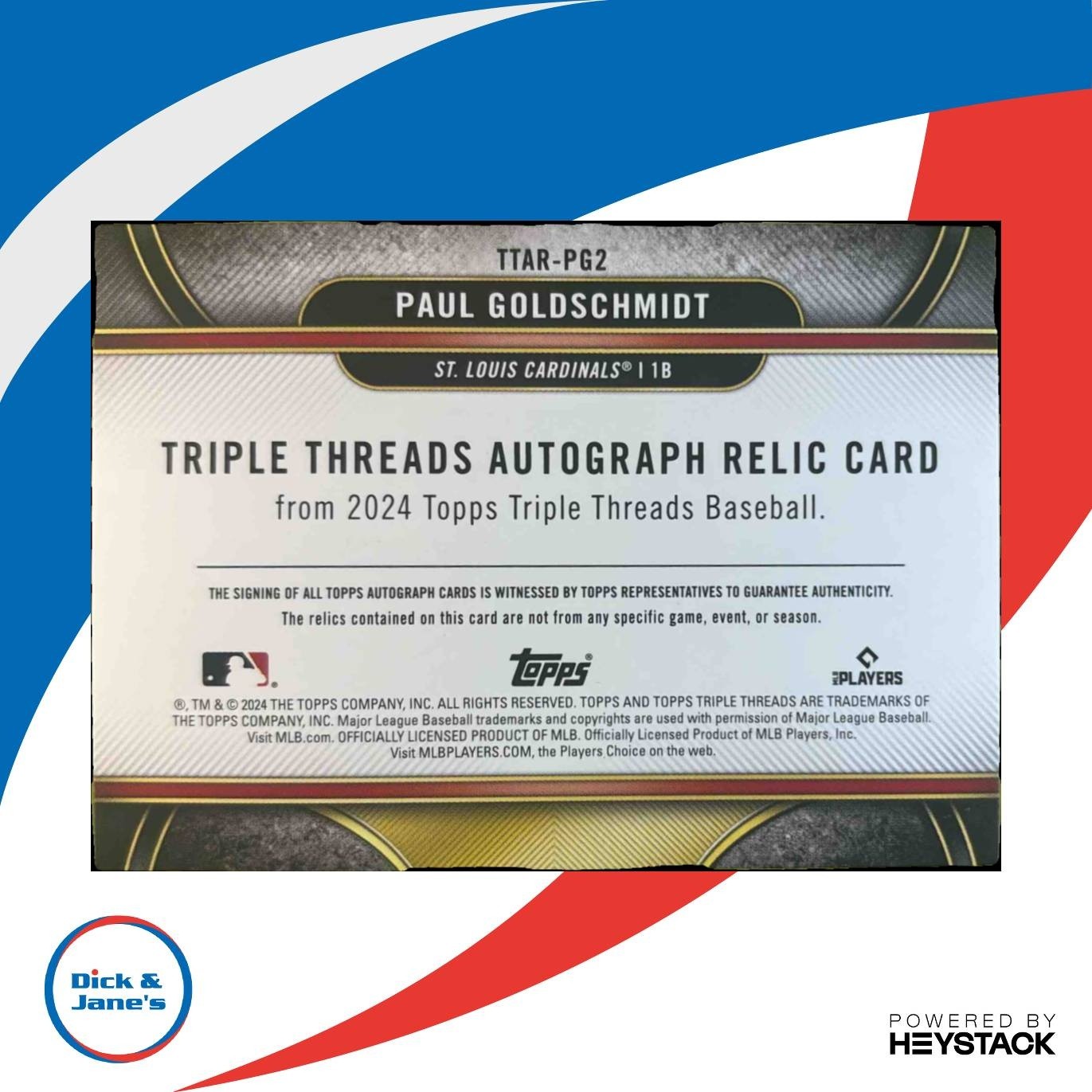 2024 Topps Triple Threads Paul Goldschmidt Auto Relics Emerald /18 Cardinals