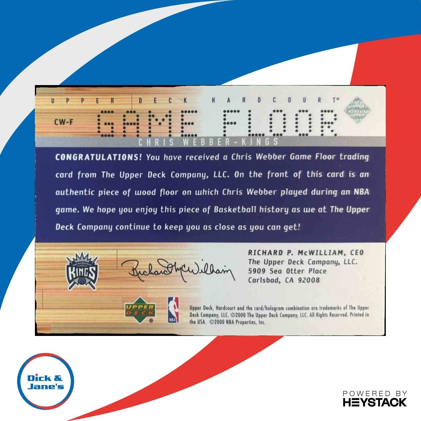 2000-01 Upper Deck Hardcourt Chris Webber Game Floor #CW-F Sacramento Kings