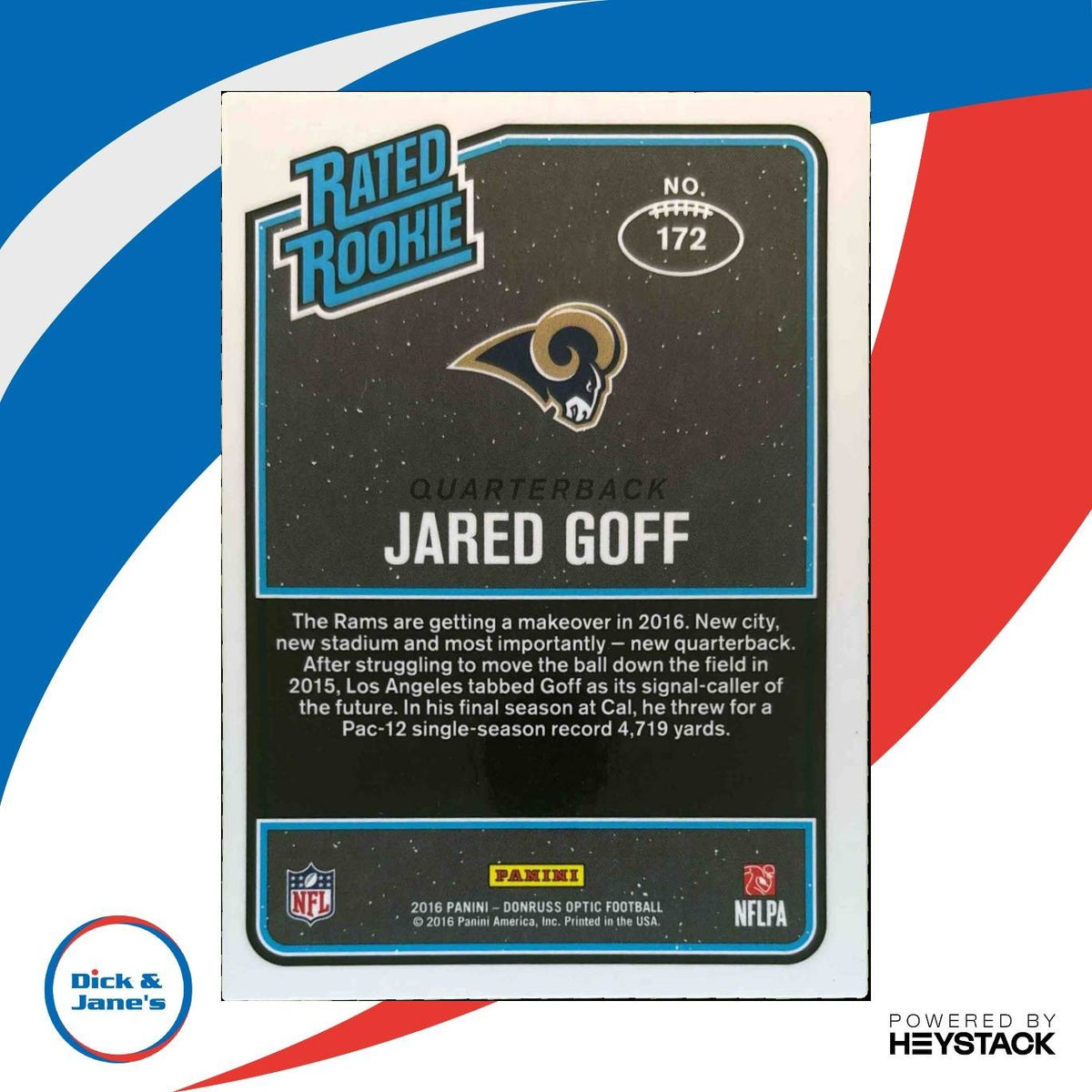 2016 Panini Donruss Optic Jared Goff Red and Yellow #172 RC Los Angeles Rams