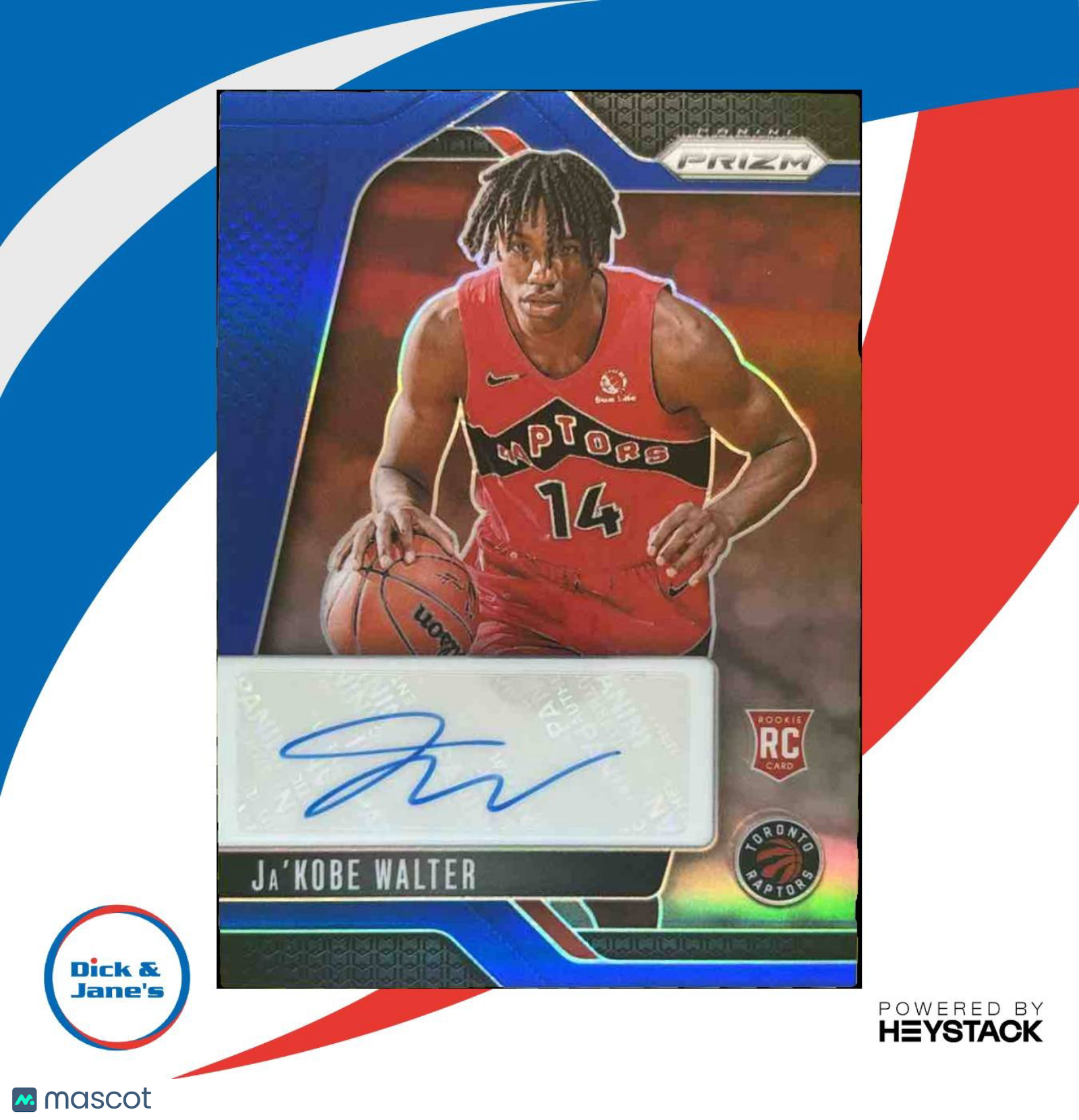 2024-25 Panini Prizm Ja'Kobe Walter Rookie Signatures Blue /49 Auto RC Raptors