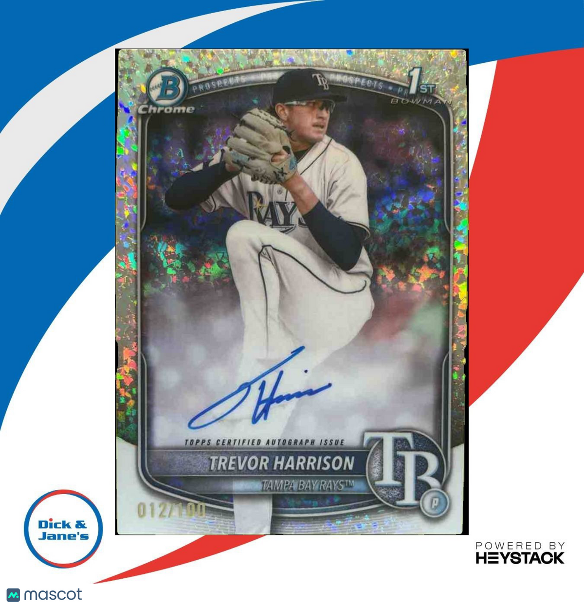 2025 Bowman Chrome Trevor Harrison Auto Mini Diamonds /100 1st Prospect Rays