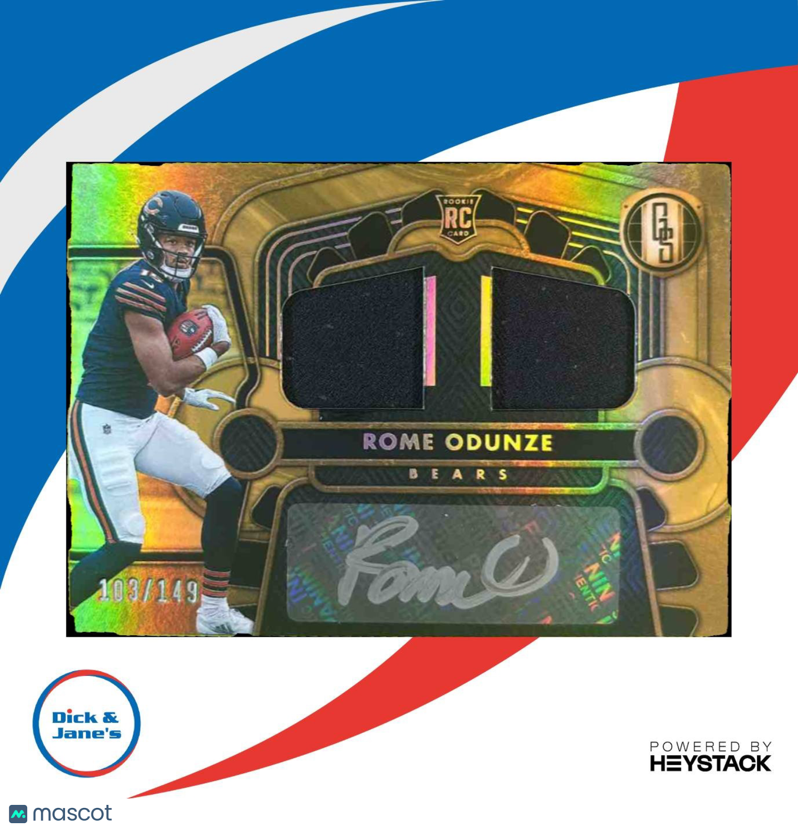 2024 Panini Gold Standard Rome Odunze Rookie Dual Jersey Auto /149 MEM RC Bears