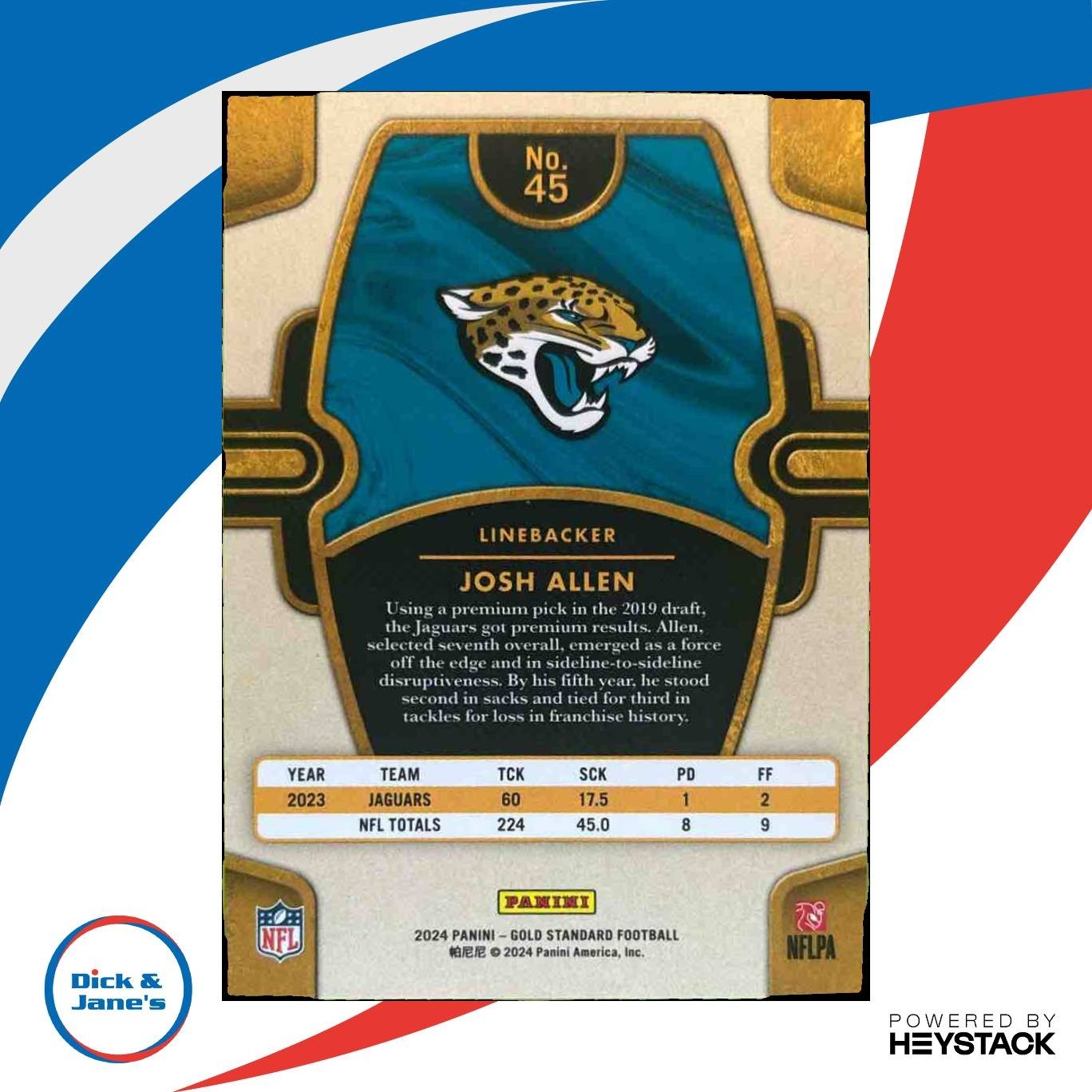 2024 Panini Gold Standard Josh Allen White 45/65 #10 Jacksonville Jaguars