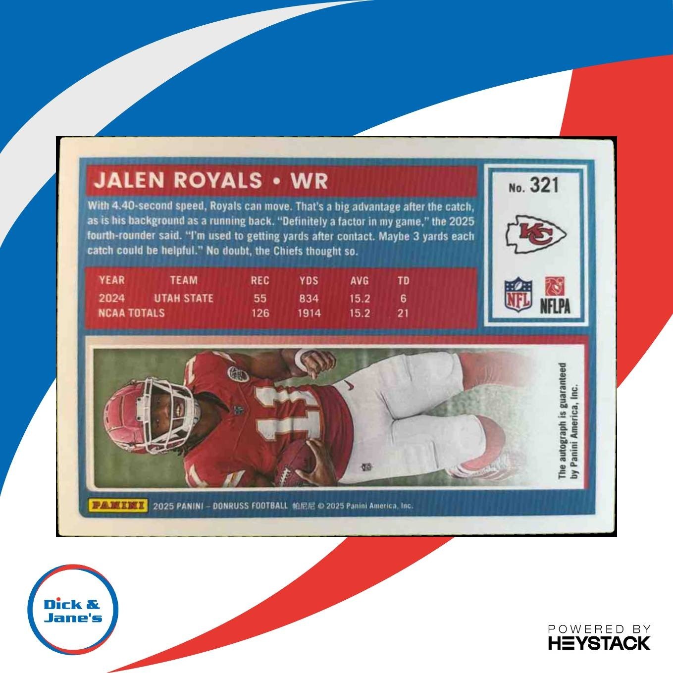 2025 Panini Donruss Jalen Royals Rated Rookie Auto Orange #321 RC Chiefs