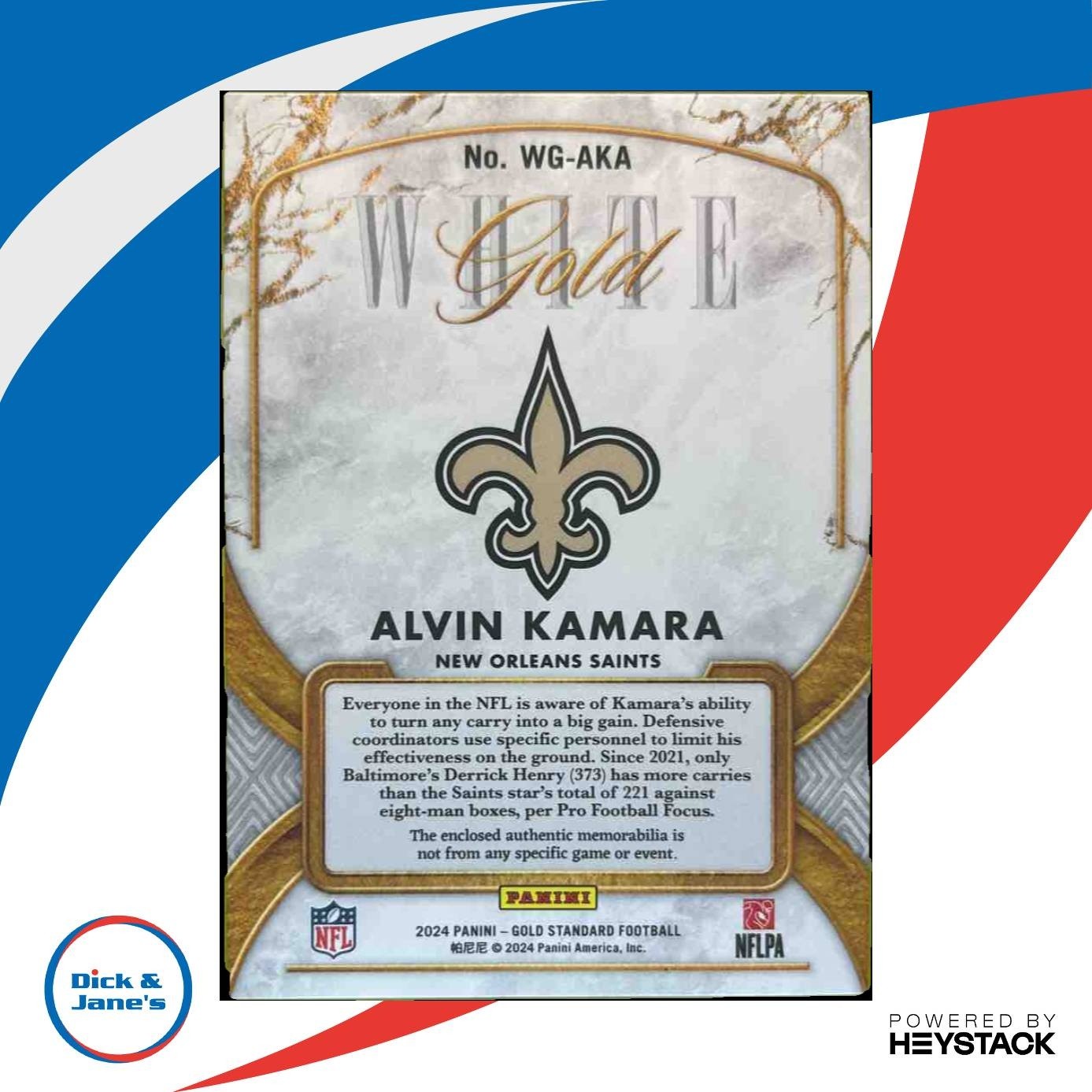 2024 Panini Gold Standard Alvin Kamara White Memoribilia /299 MEM Saints