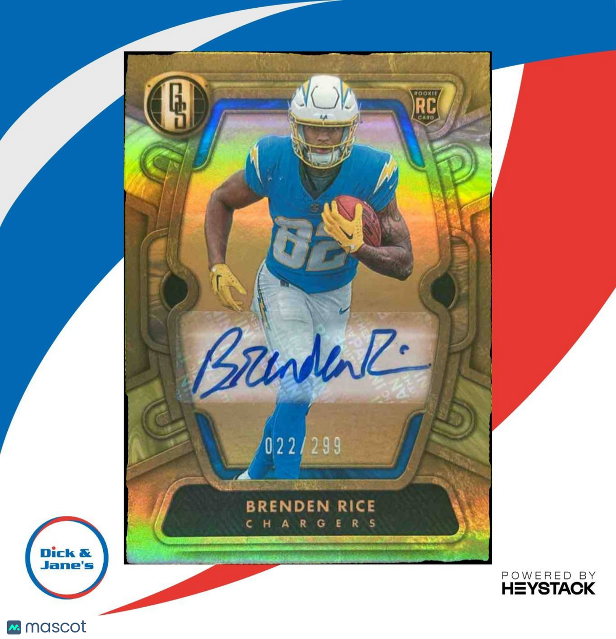 2024 Panini Gold Standard Brenden Rice Auto 22/299 #187 RC Los Angeles Chargers