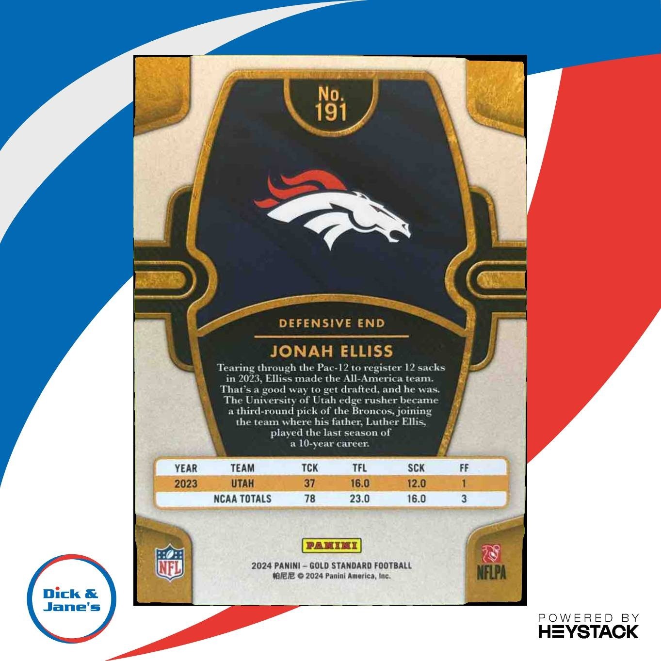 2024 Panini Gold Standard Jonah Elliss Platinum 69/75 #191 RC Denver Broncos