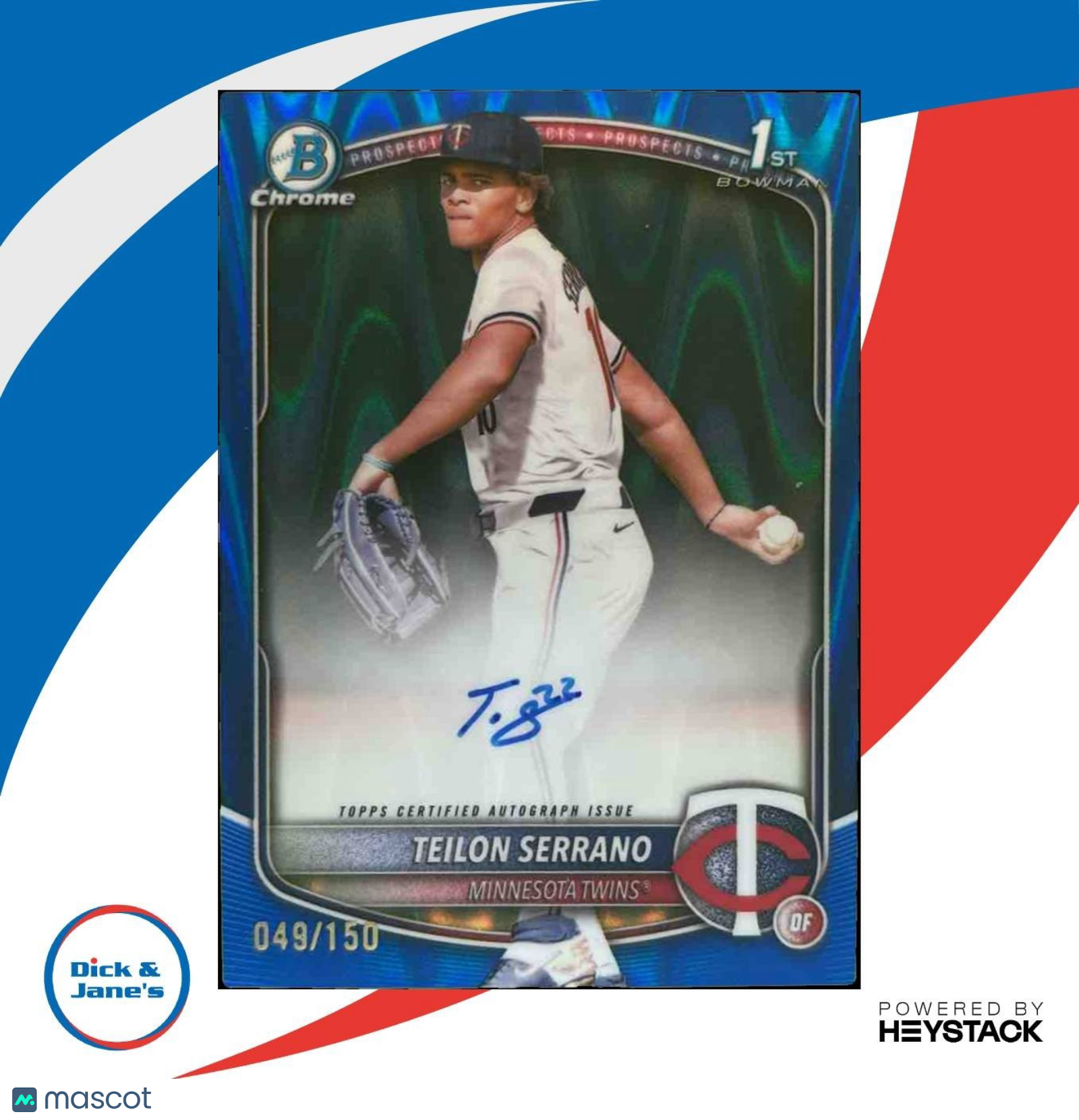 2025 Bowman Chrome Teilon Serrano Auto Blue RayWave /150 1st Prospect Twins