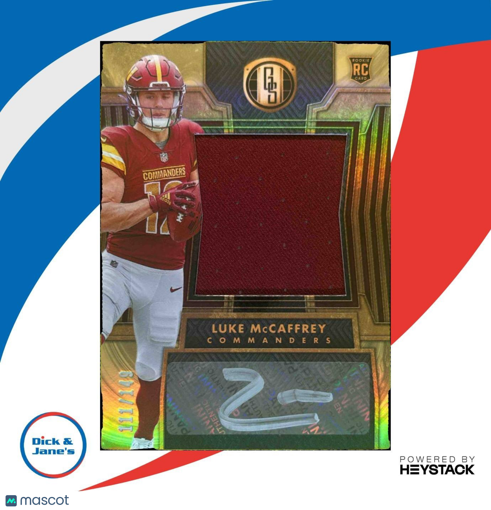 2024 Panini Gold Standard Luke McCaffrey Patch Auto /149 #264 MEM RC Commanders