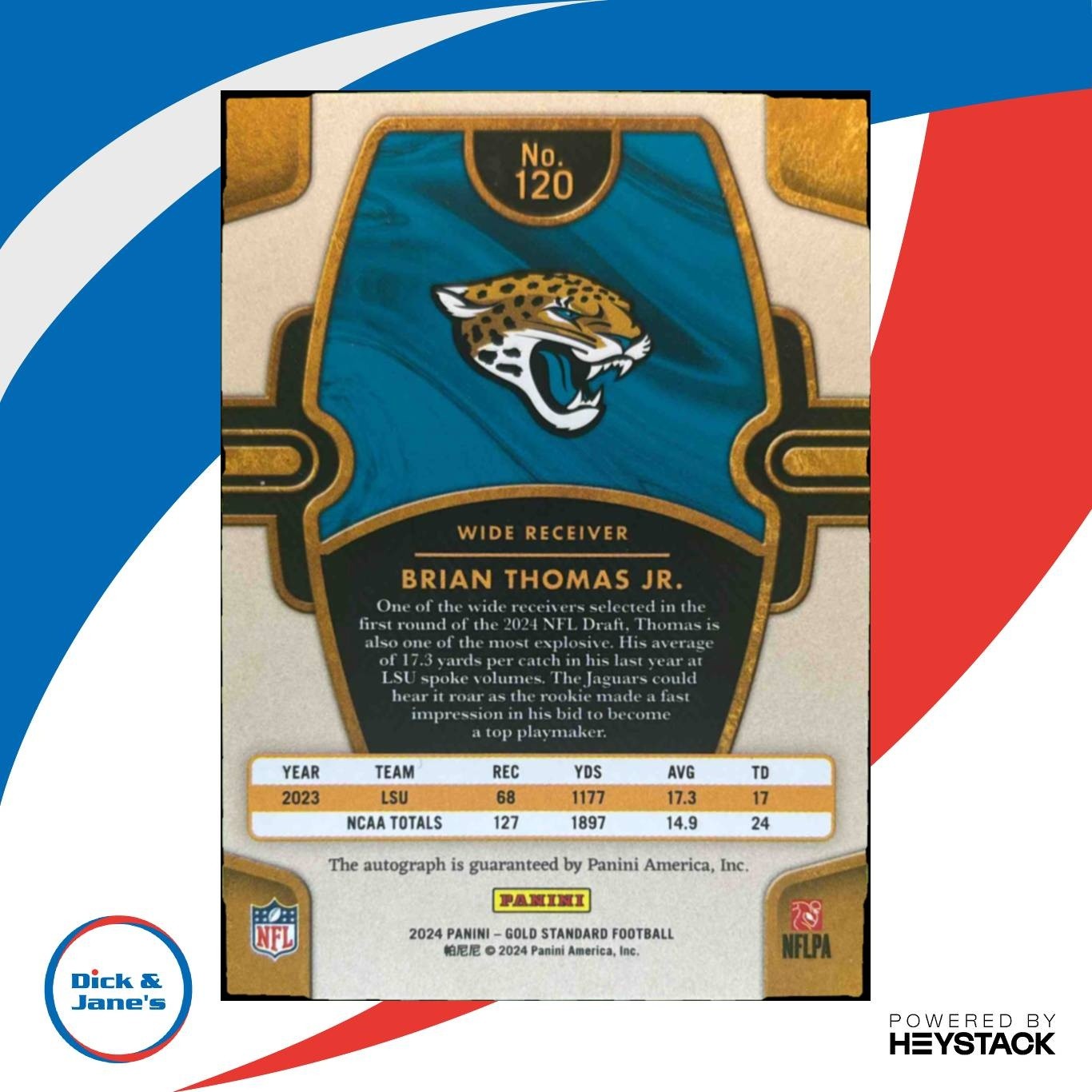 2024 Panini Gold Standard Brian Thomas Jr Auto /199 #120 RC Jacksonville Jaguars