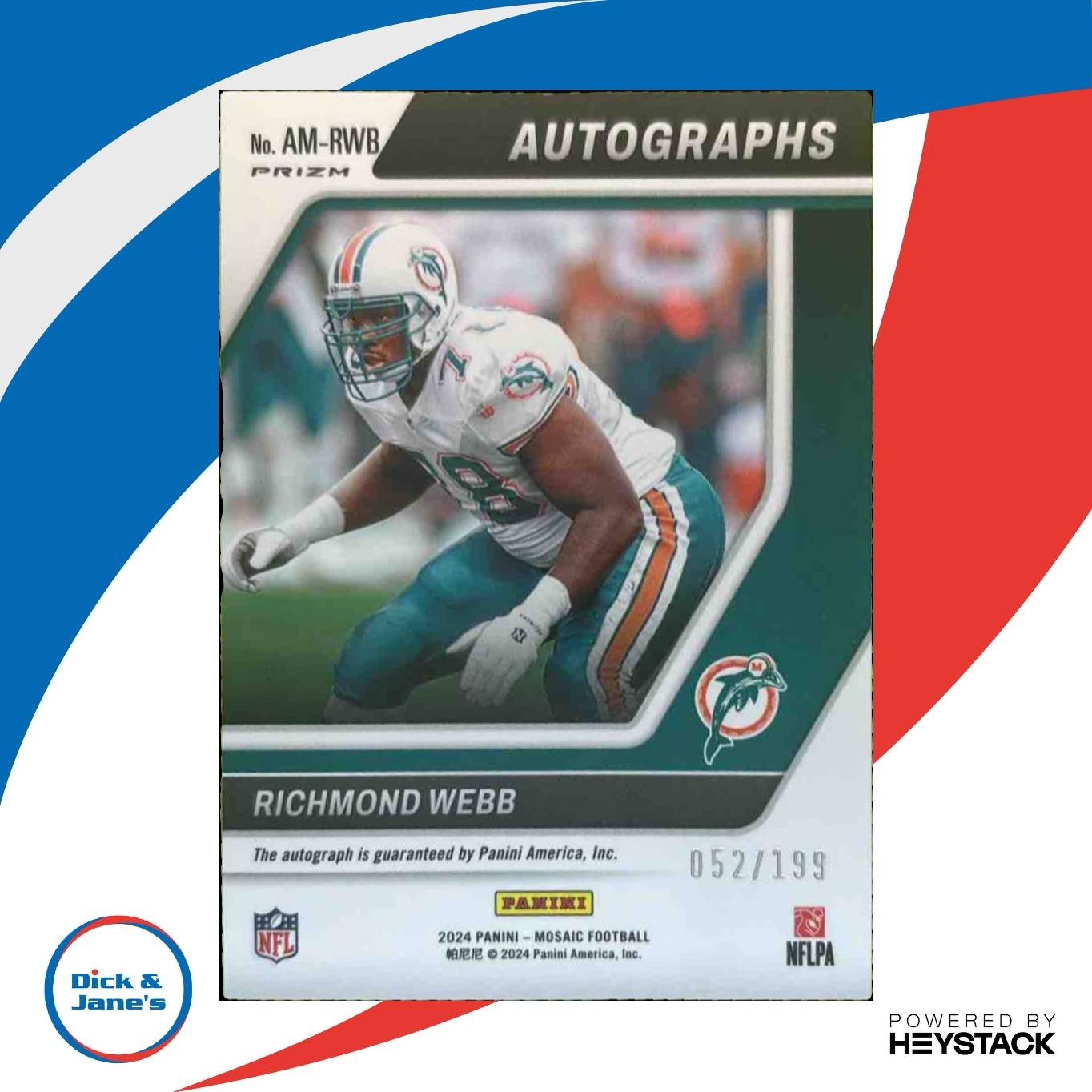 2024 Panini Mosaic Richmond Webb Auto Red Prizm /199 #AM-RWB Miami Dolphins
